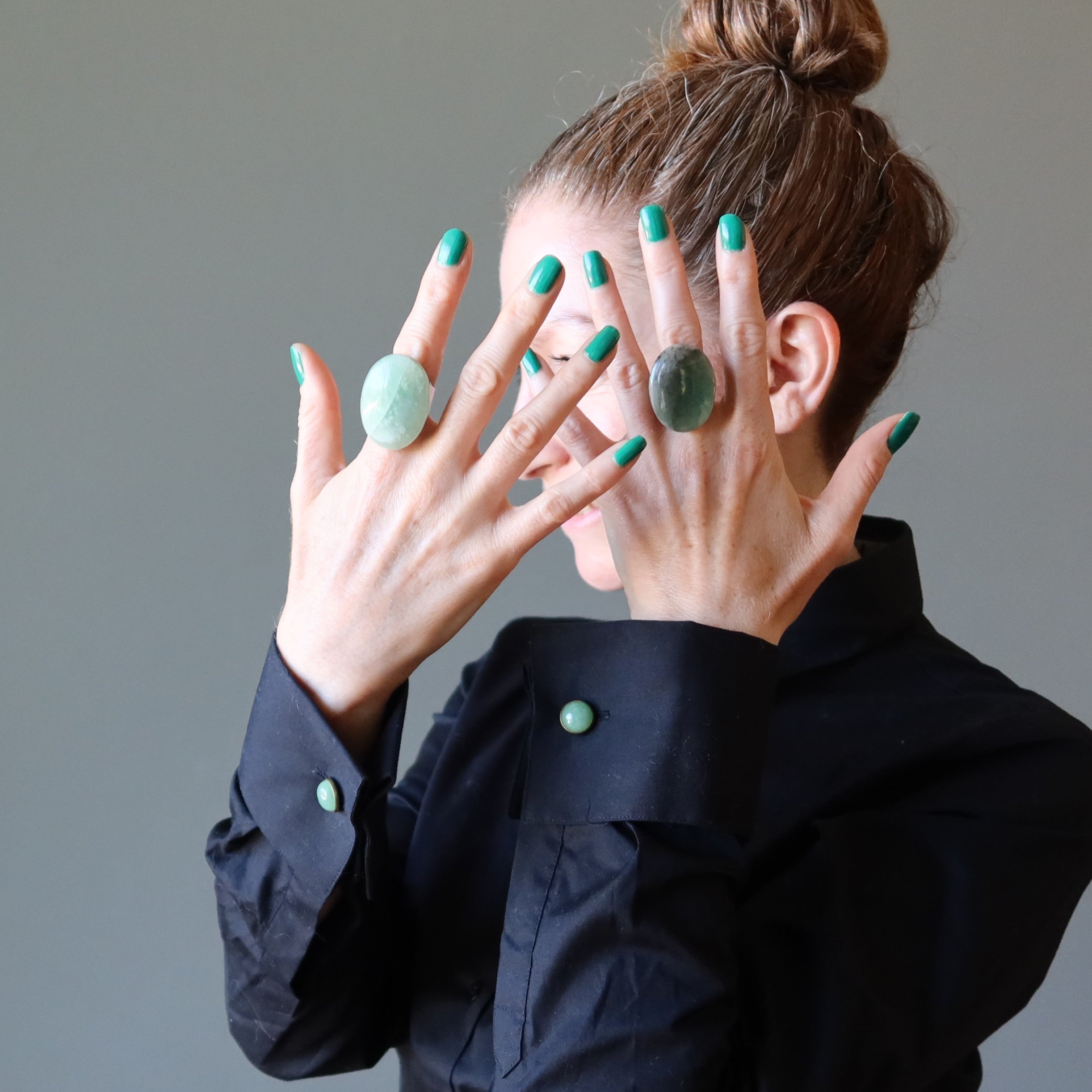 Green Aventurine Ring Big Bounty Bronze Adjustable