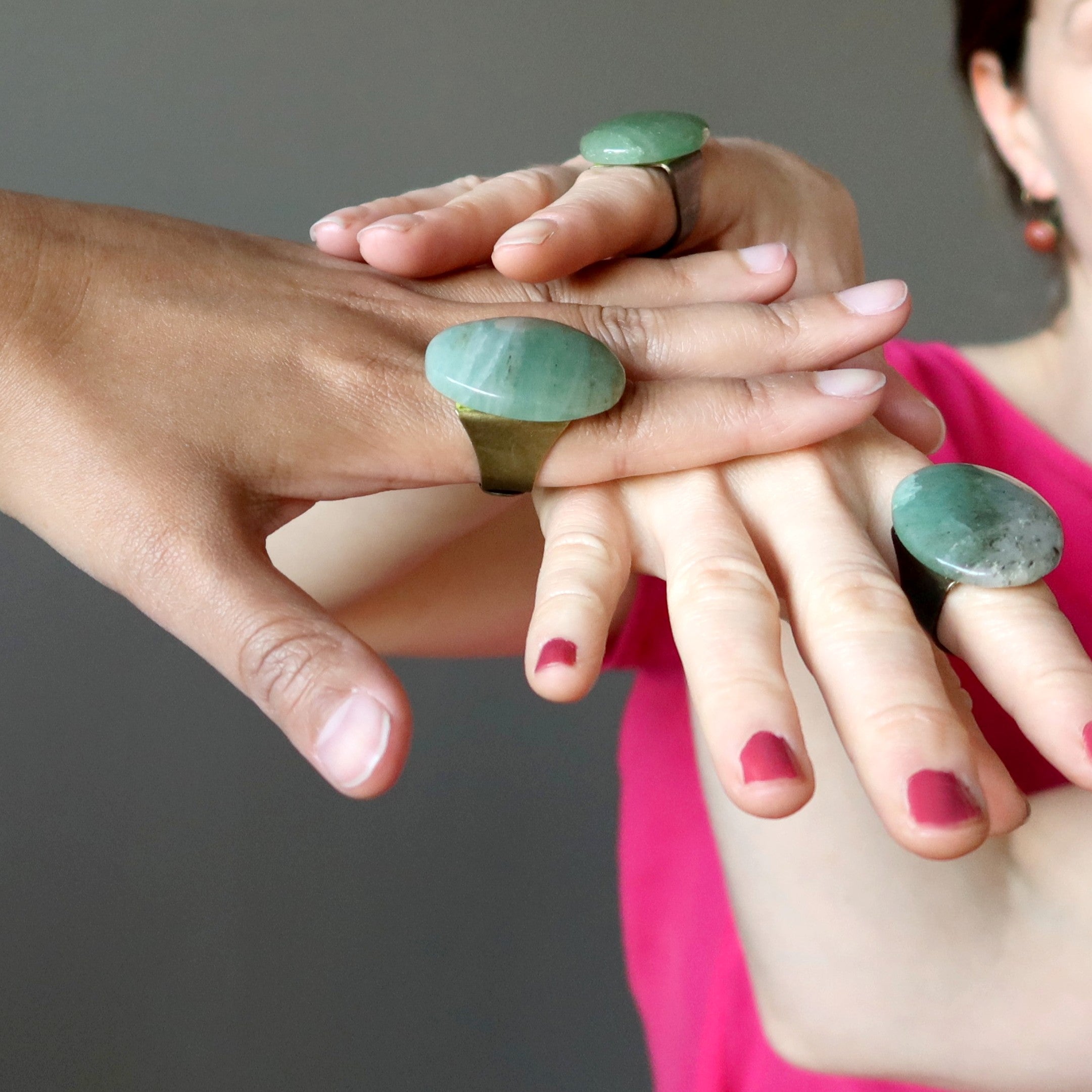 Green Aventurine Ring Big Bounty Bronze Adjustable