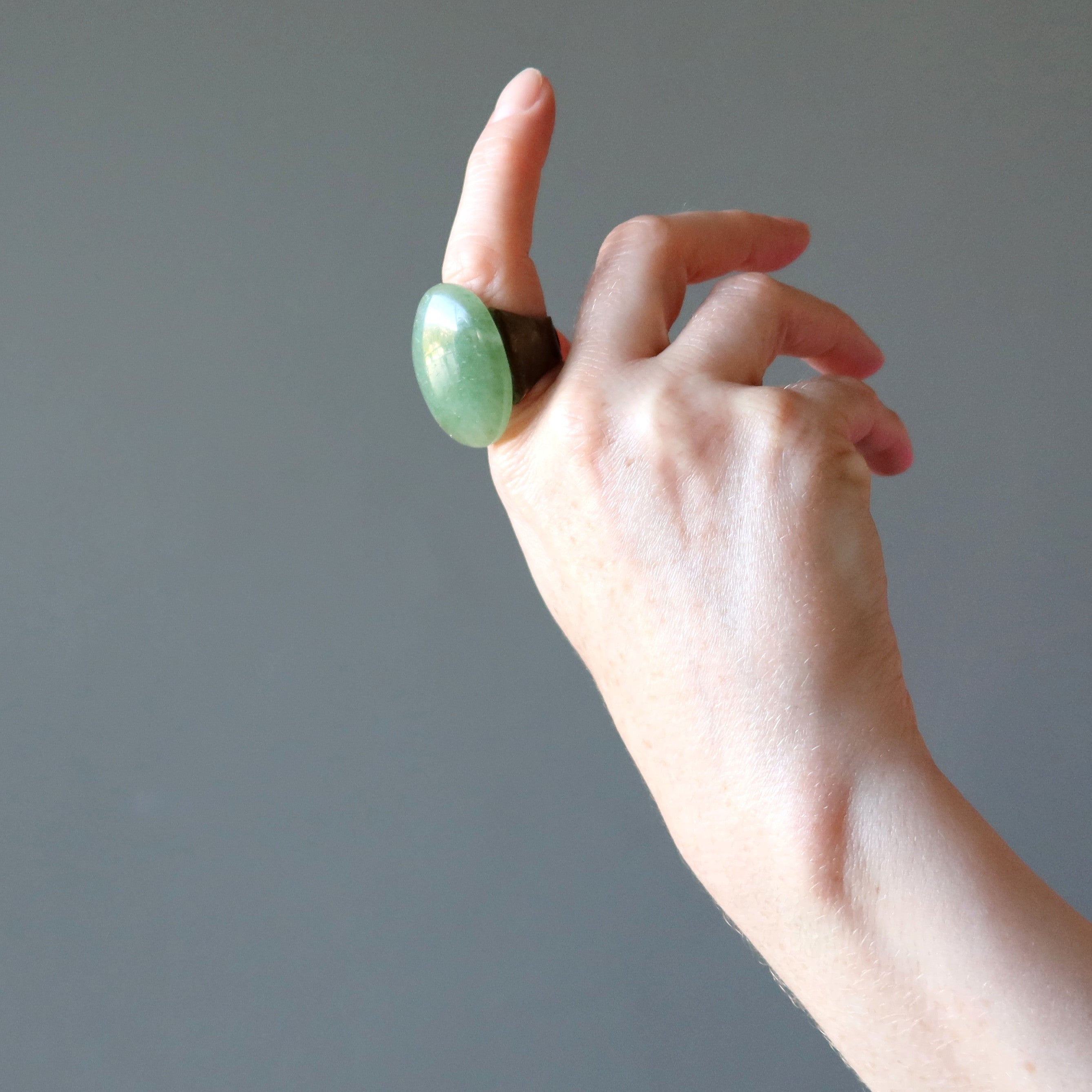 Green Aventurine Ring Big Bounty Bronze Adjustable