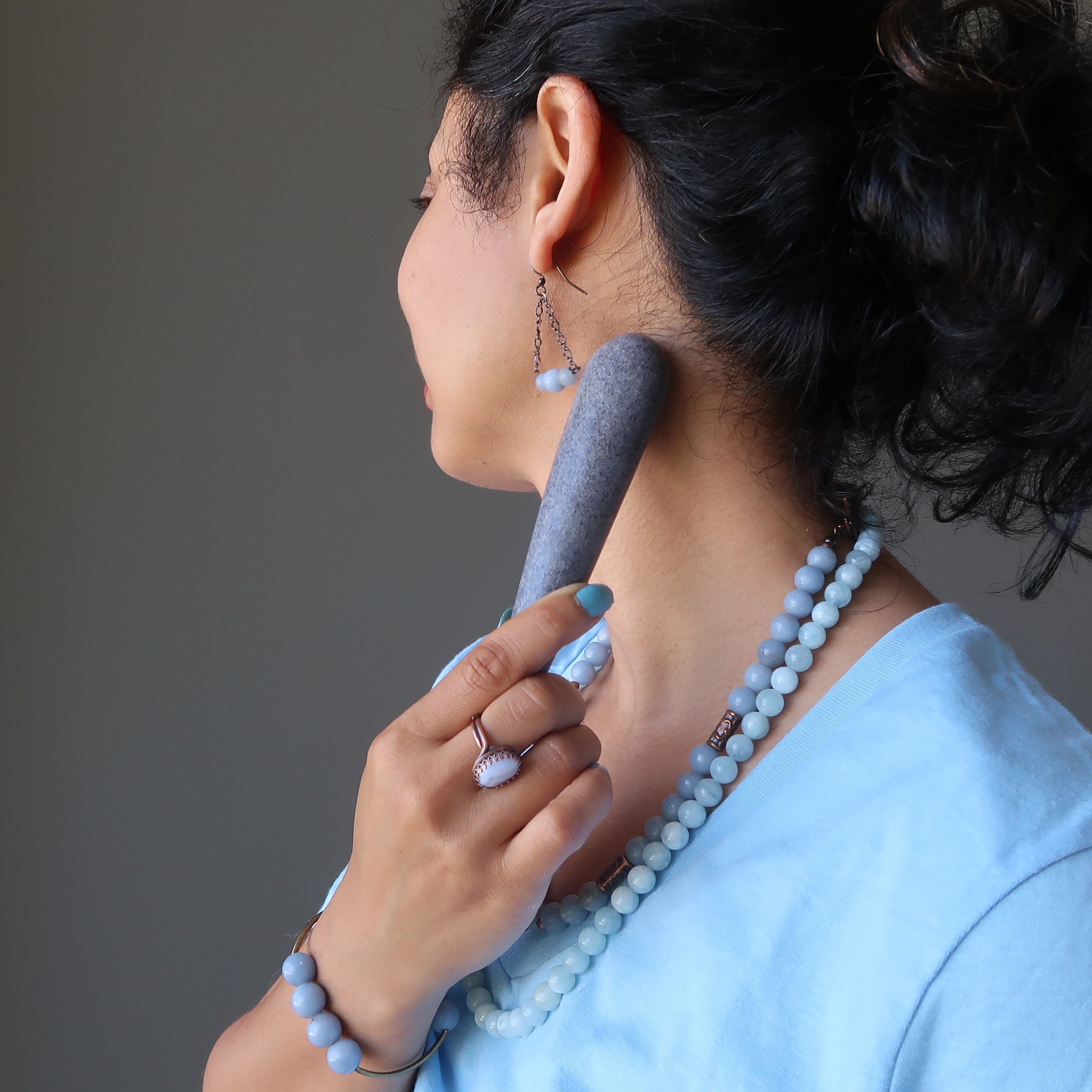 Aventurine Massage Wand Blue Denim Crystal Pressure Point Therapy