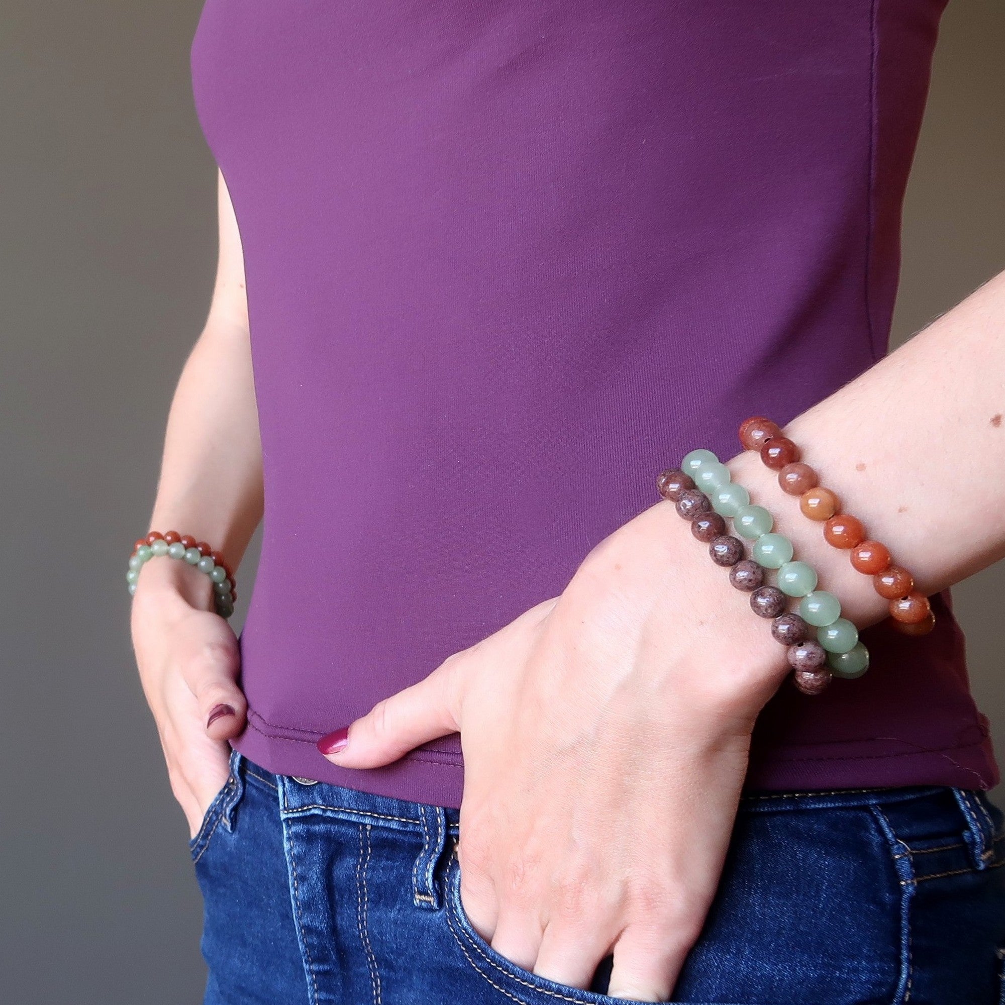 Aventurine Bracelet Set: Green Purple Red Natural Abundance