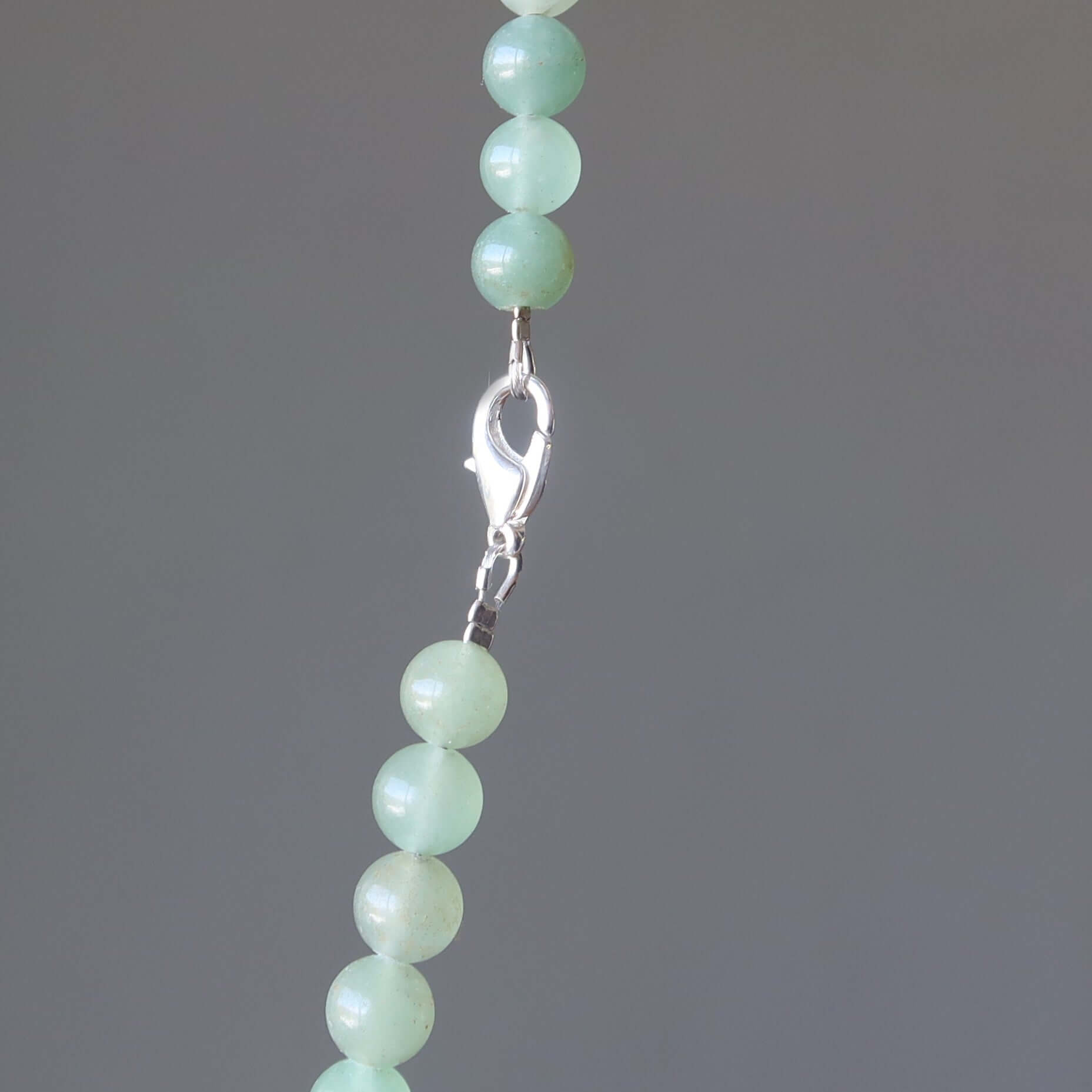 Green Aventurine Necklace silver clasp detail on Green wealth gemstone beads