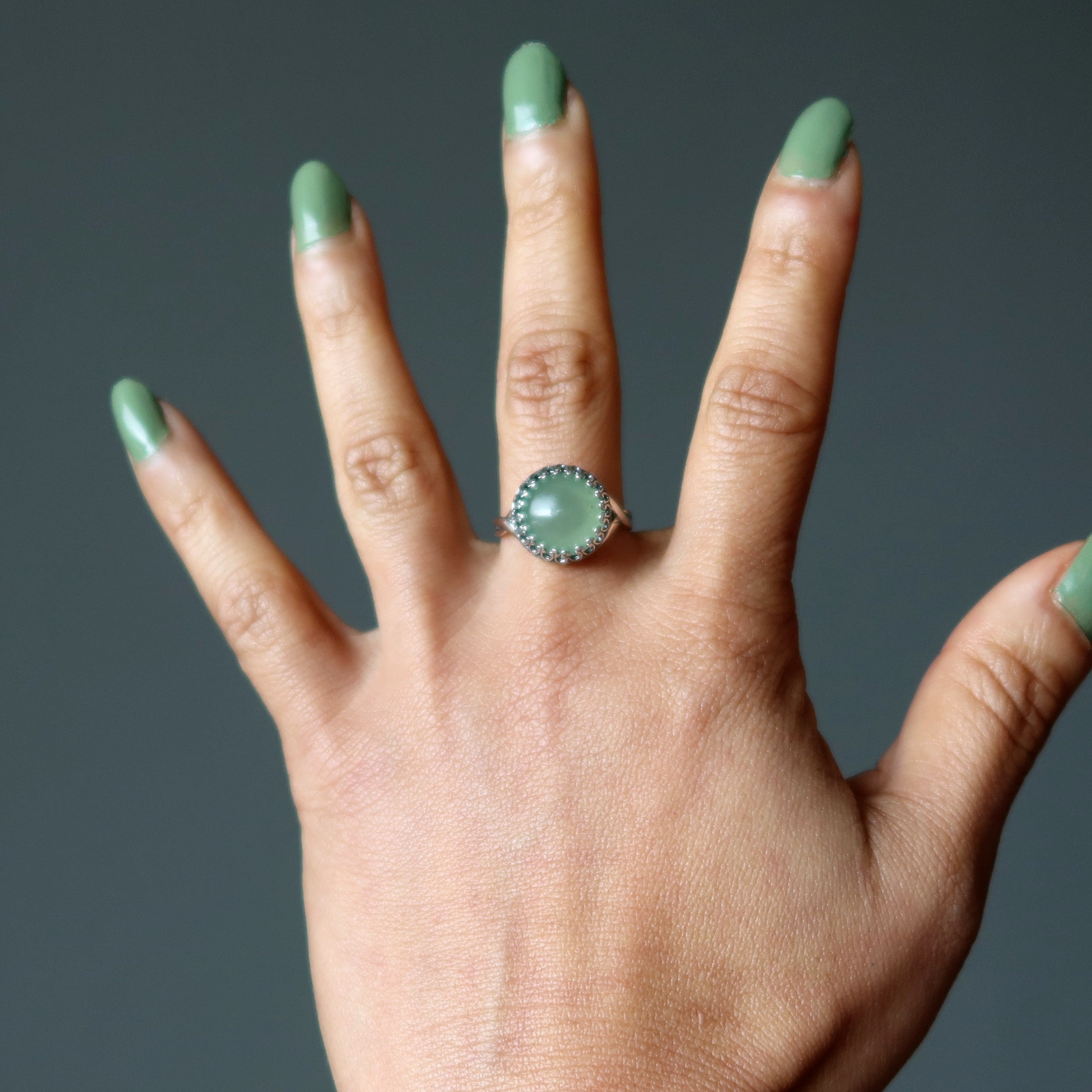 Green Aventurine Ring Money Sterling Silver Adjustable