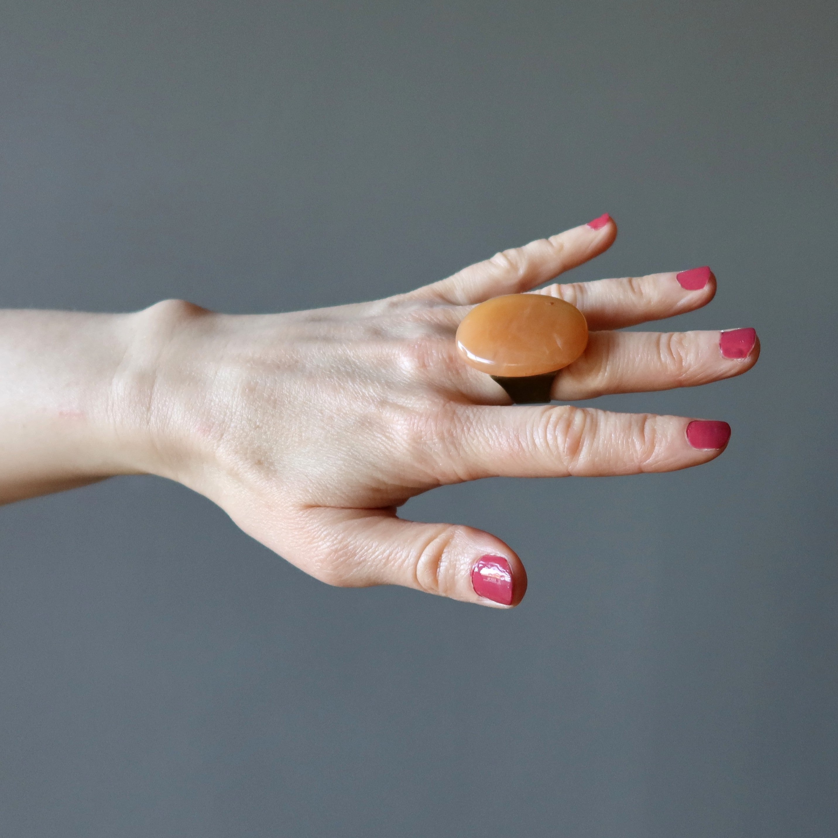 Red Aventurine Ring Big Power Stone Bronze Adjustable