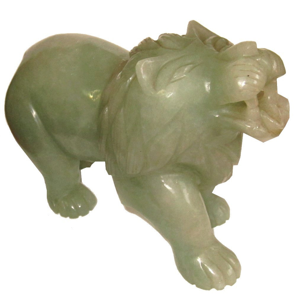 Lion Vert Aventurine Majestueux Abondance Chat Sculpture Animal Totem