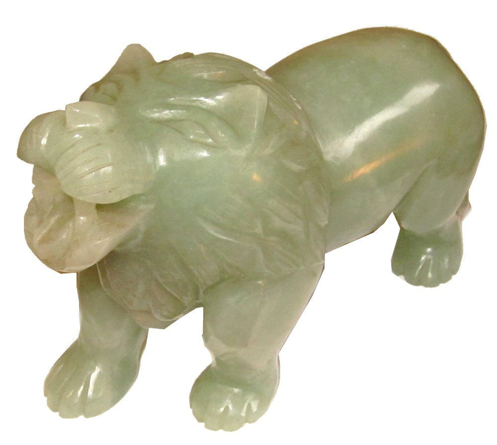 Lion Vert Aventurine Majestueux Abondance Chat Sculpture Animal Totem