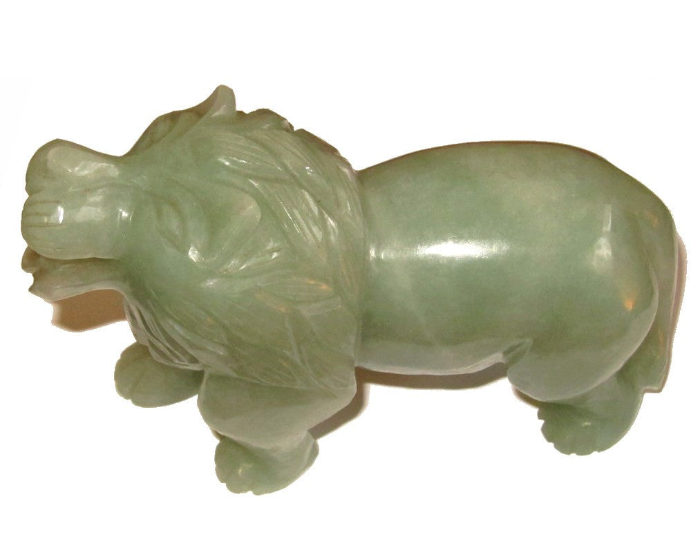 Lion Vert Aventurine Majestueux Abondance Chat Sculpture Animal Totem