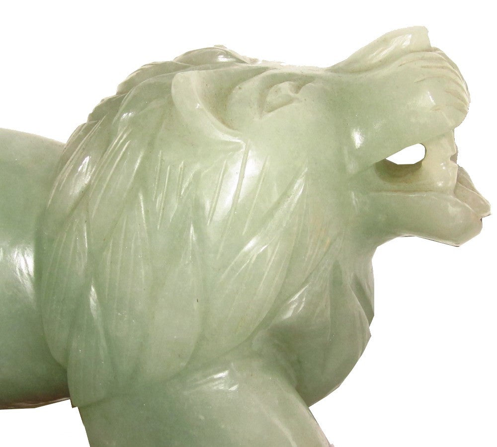Lion Vert Aventurine Majestueux Abondance Chat Sculpture Animal Totem