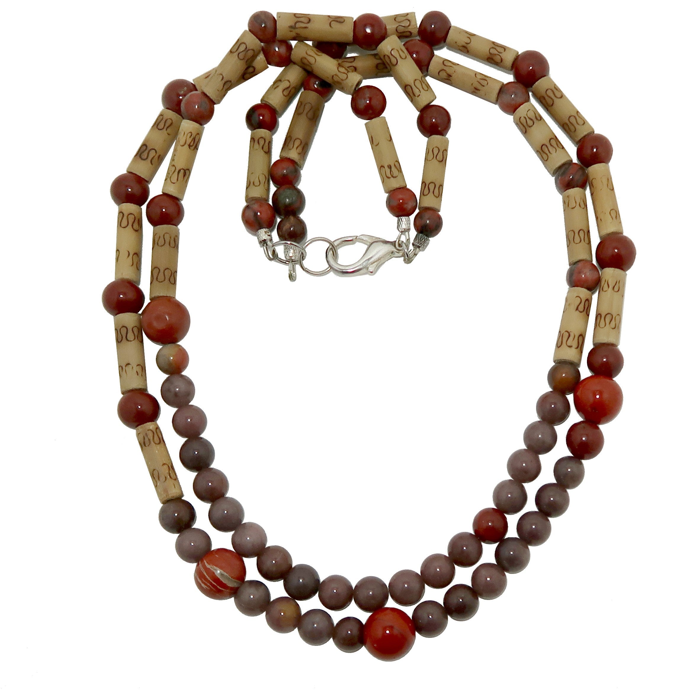 Collier Aventurine Violette Jaspe Rouge Bambou Sauvage