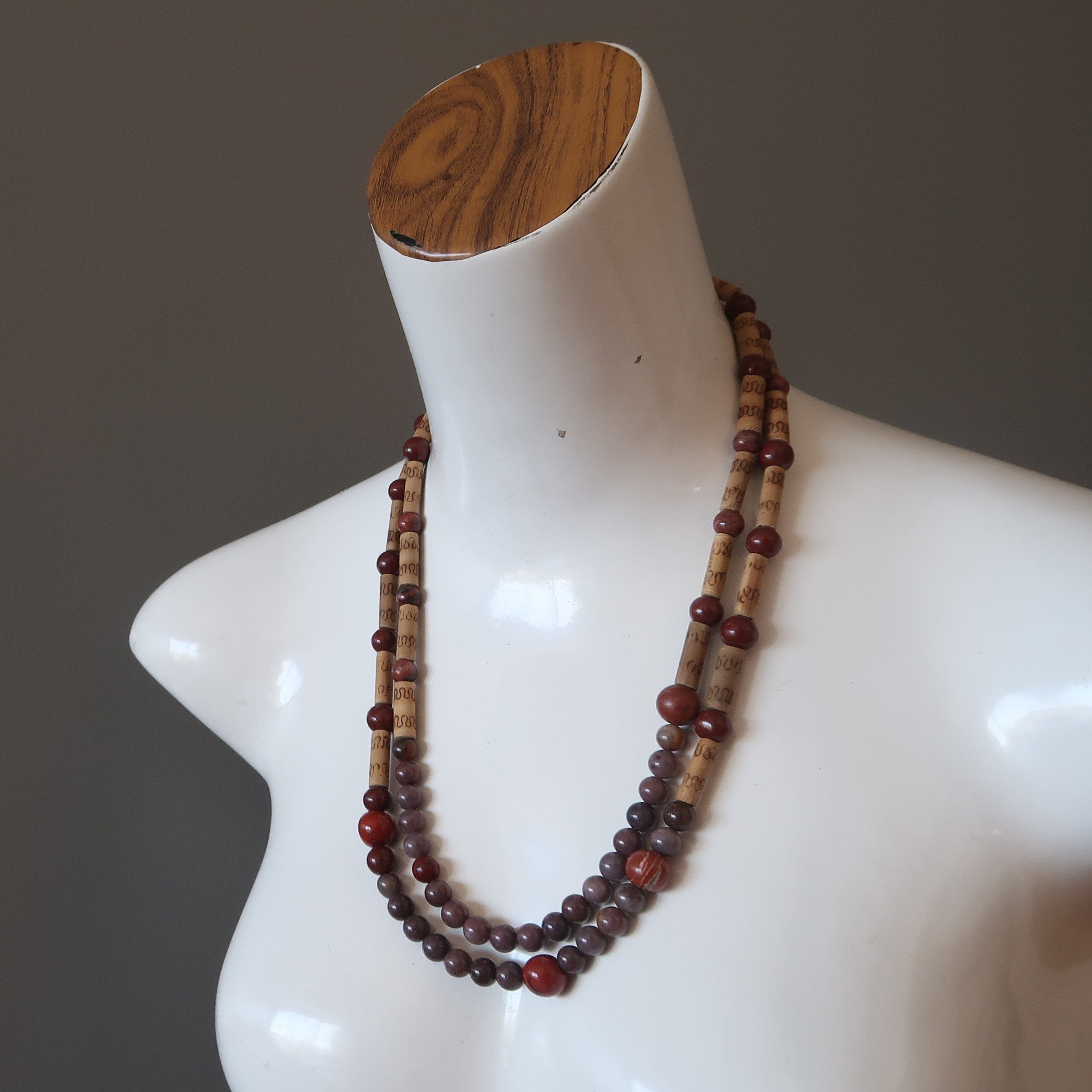 Collier Aventurine Violette Jaspe Rouge Bambou Sauvage