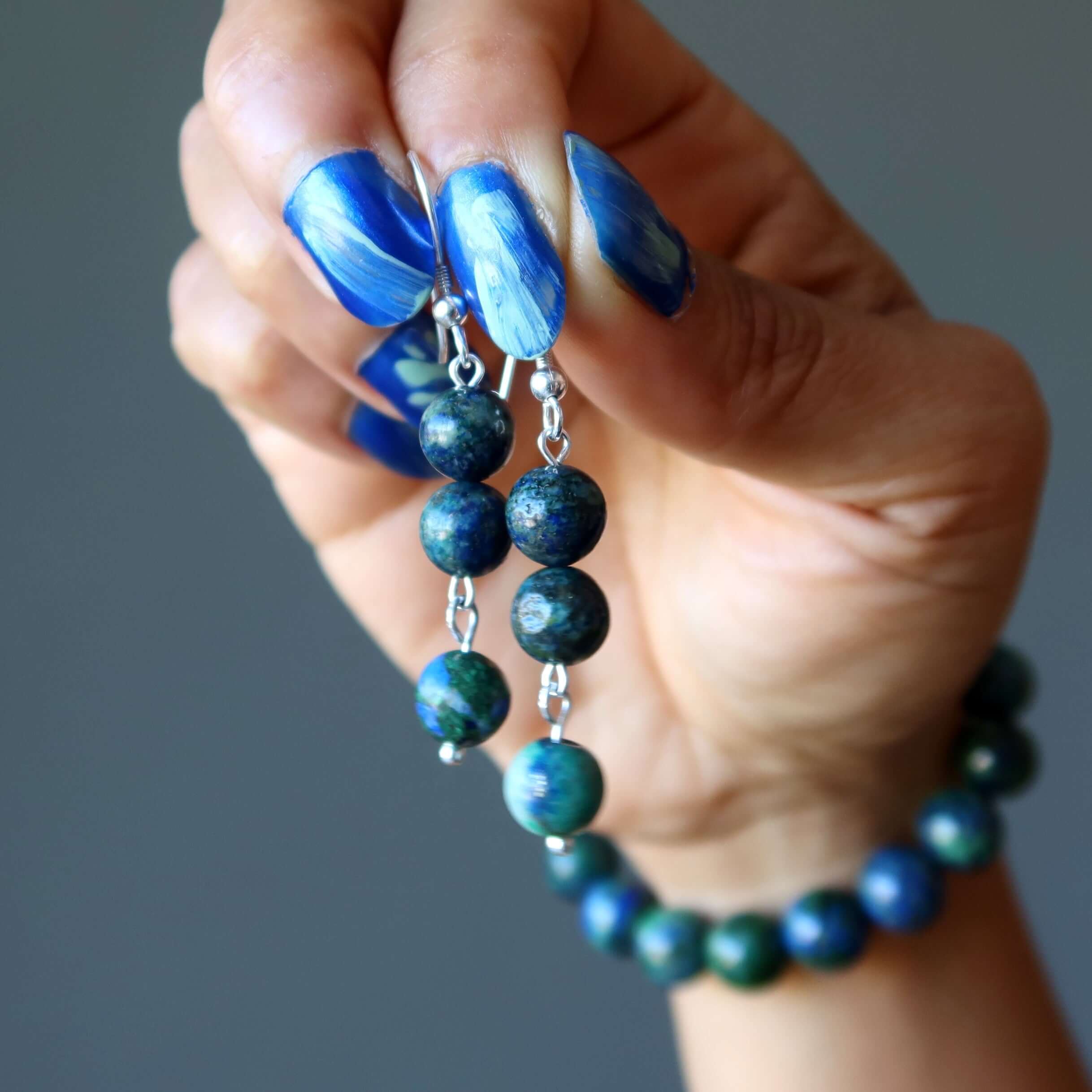 Boucles d'oreilles Azurite Monde merveilleux Malachite Argent sterling