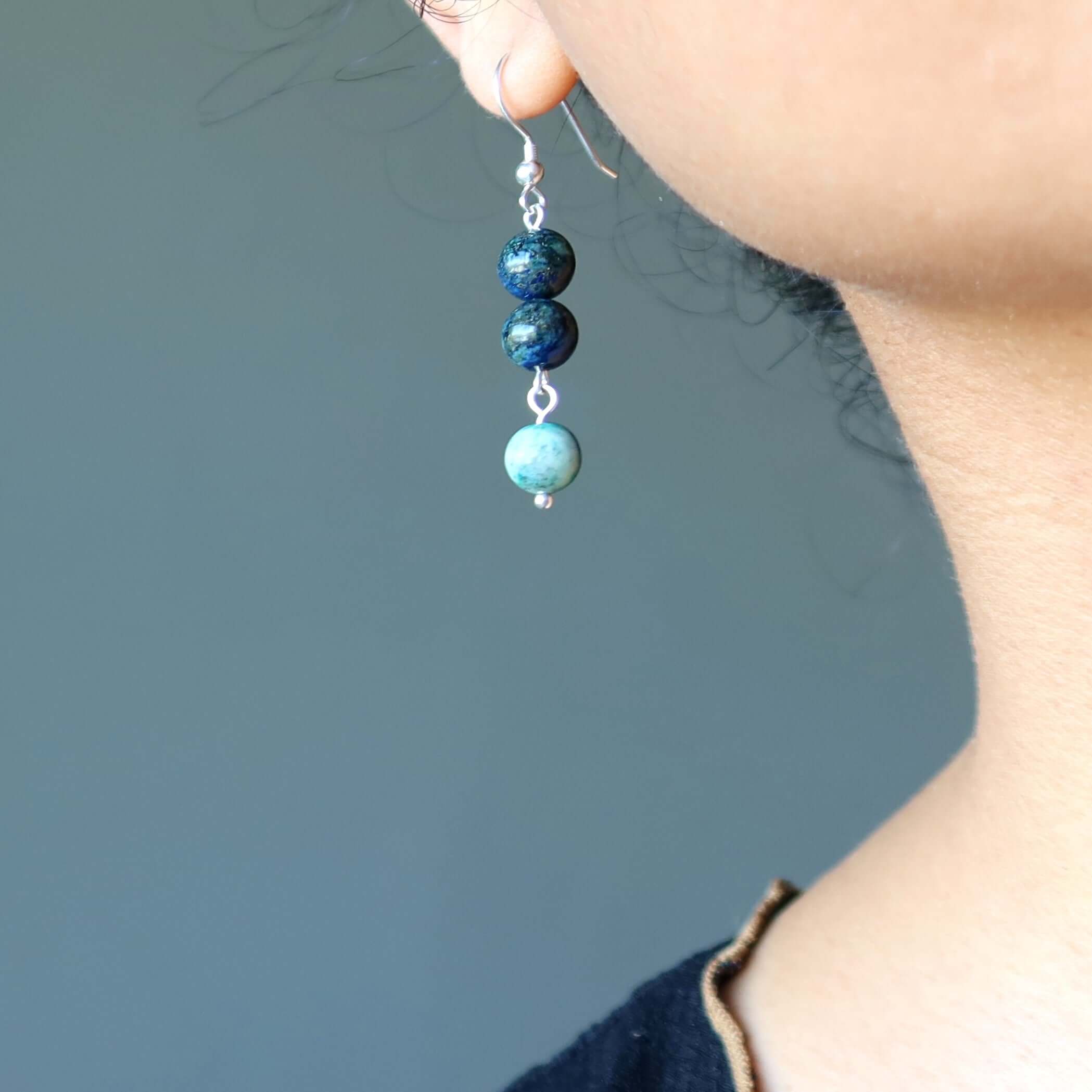 Boucles d'oreilles Azurite Monde merveilleux Malachite Argent sterling