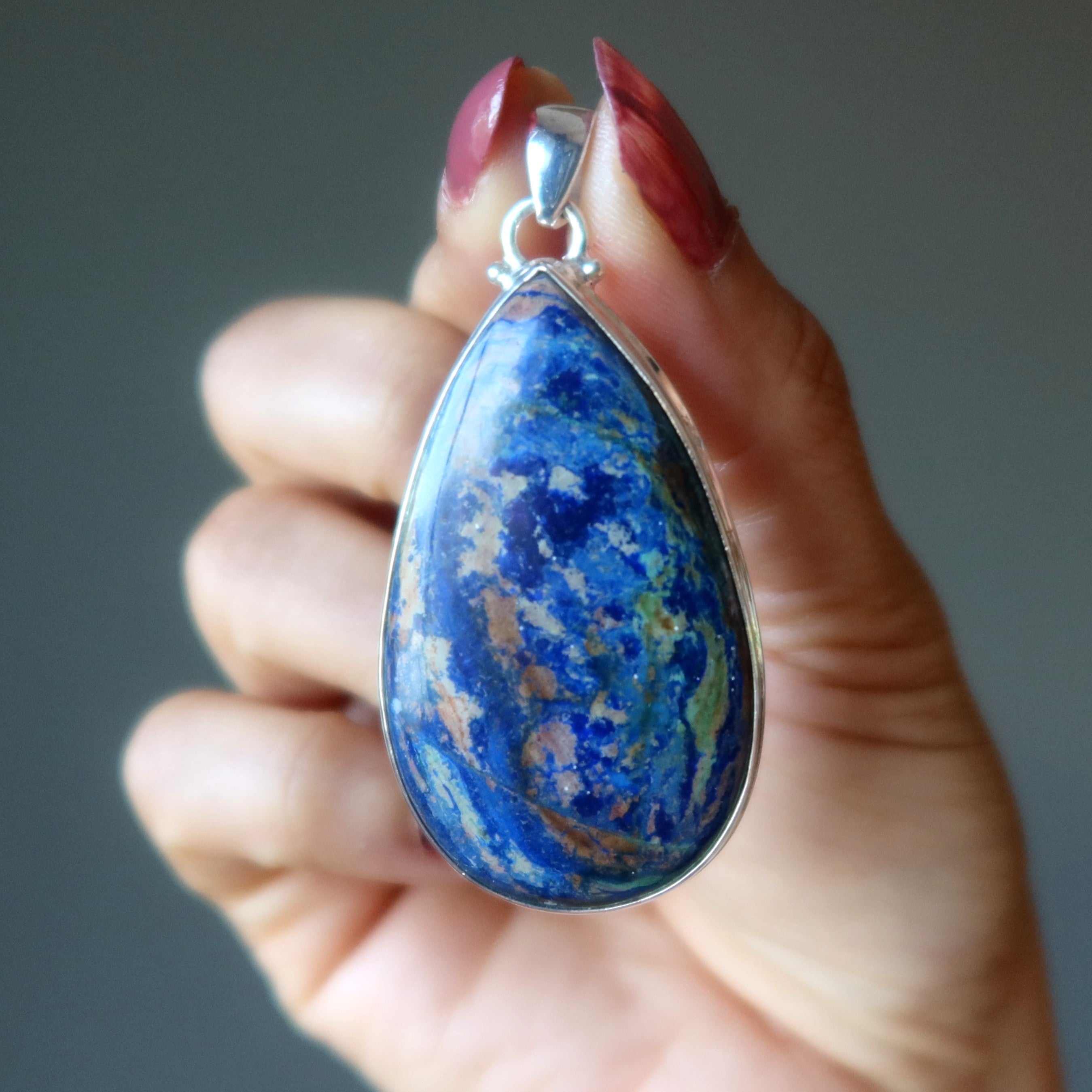 Pendentif goutte Azurite Bleu du Monde Argent Sterling