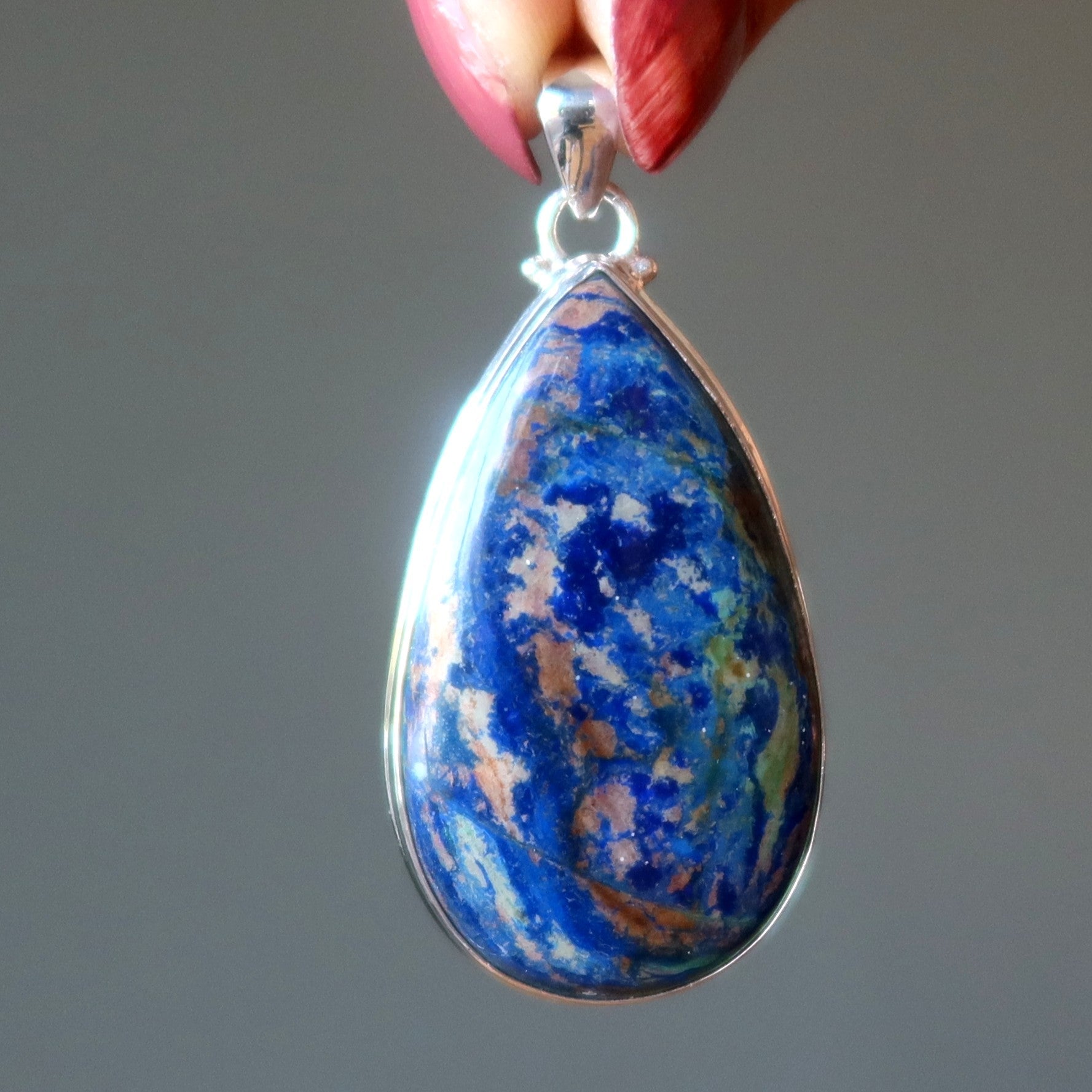 Pendentif goutte Azurite Bleu du Monde Argent Sterling