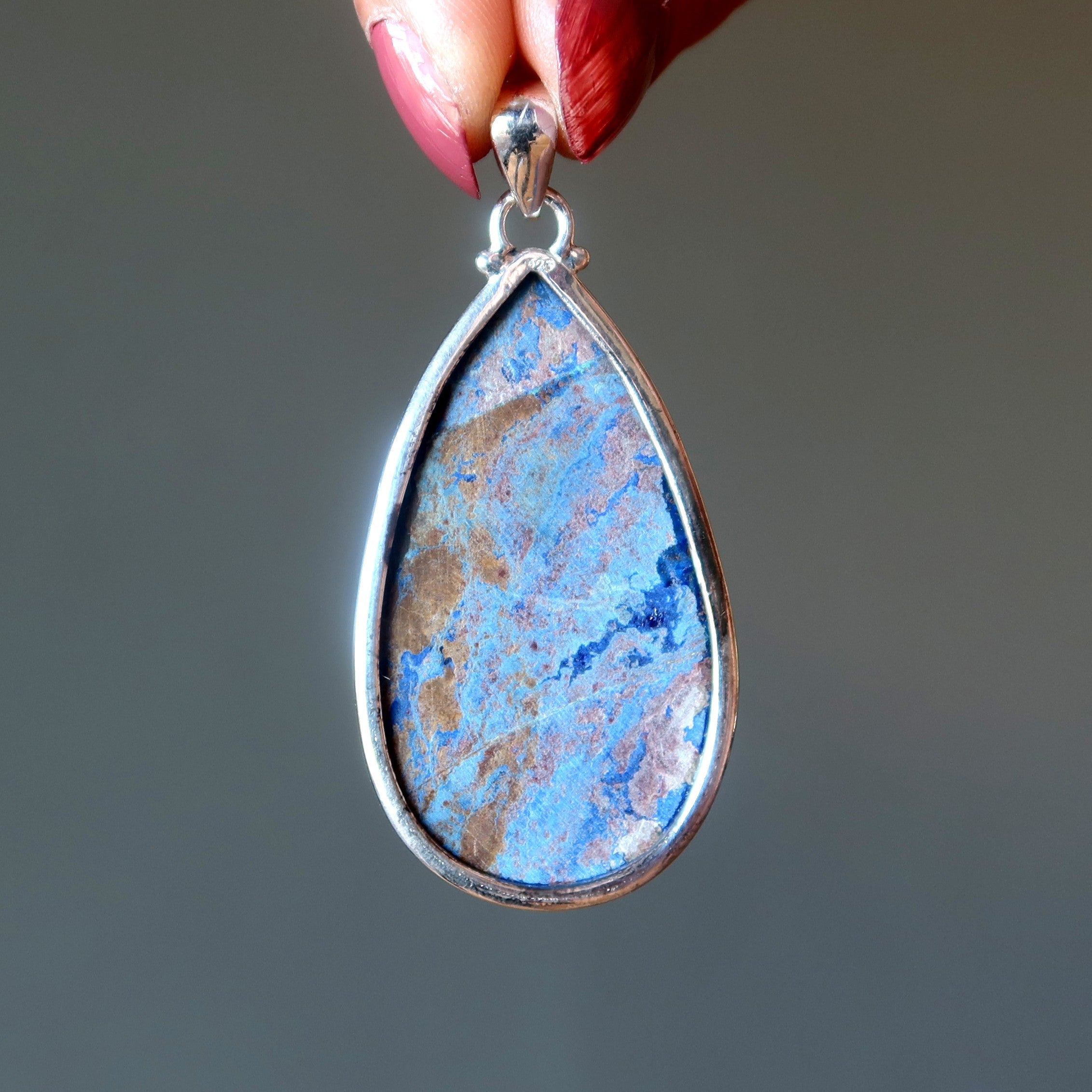 Pendentif goutte Azurite Bleu du Monde Argent Sterling