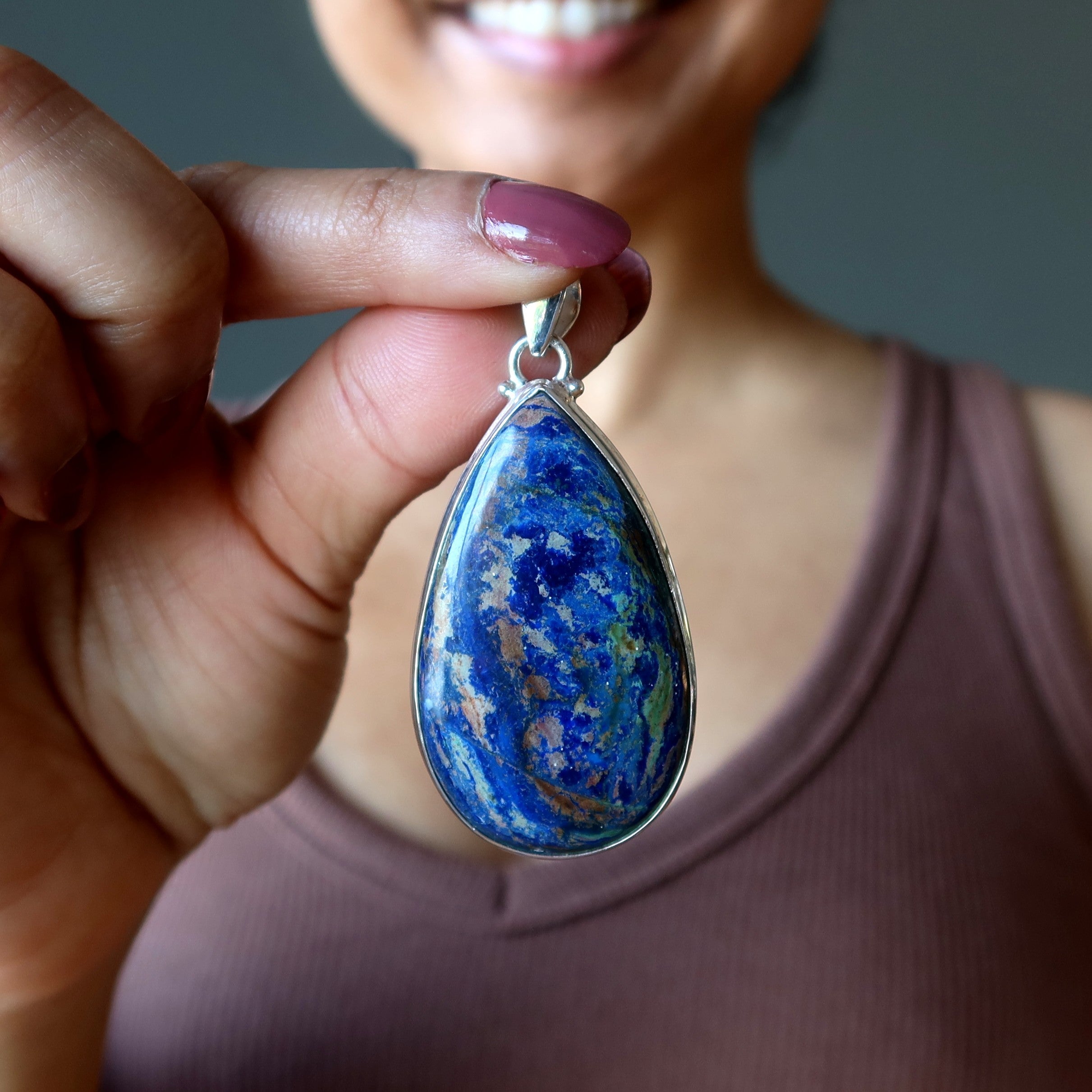 Pendentif goutte Azurite Bleu du Monde Argent Sterling