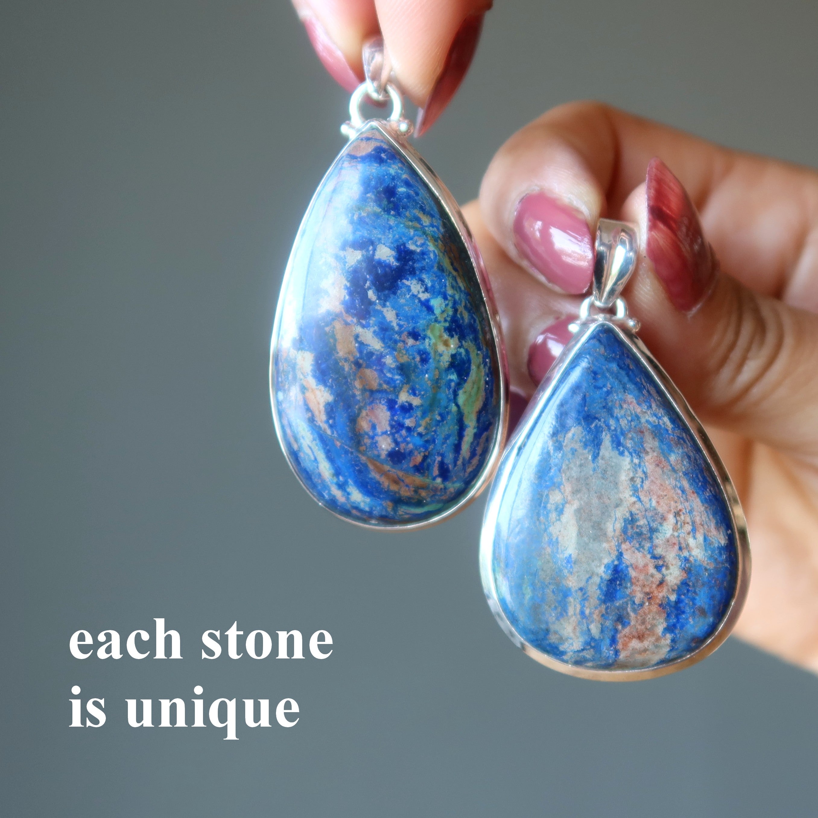 Pendentif goutte Azurite Bleu du Monde Argent Sterling