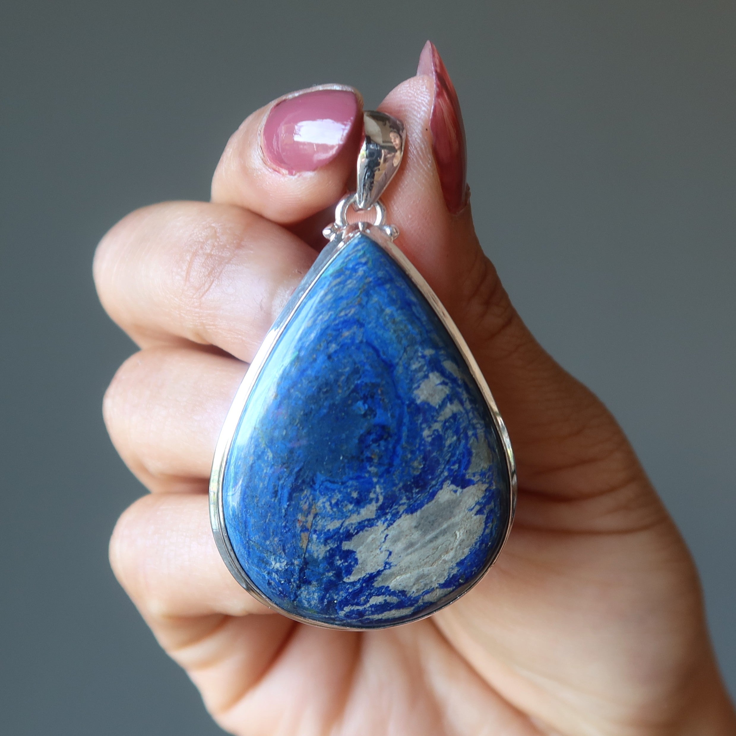 Pendentif goutte Azurite Bleu du Monde Argent Sterling