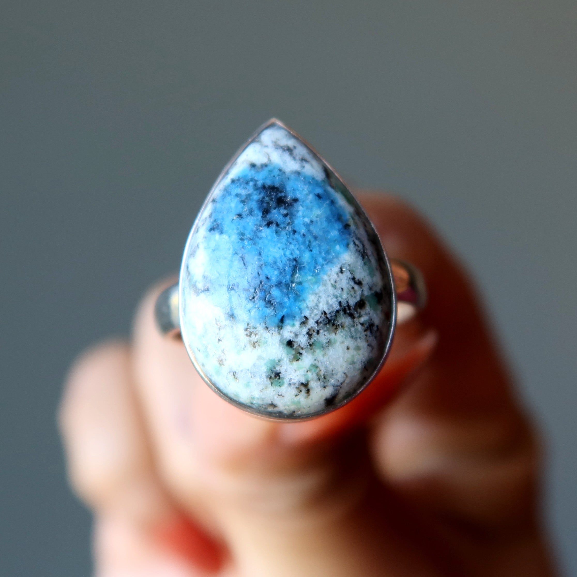 Azurite Ring Blue Granite K2 Sterling Silver Size 8.5