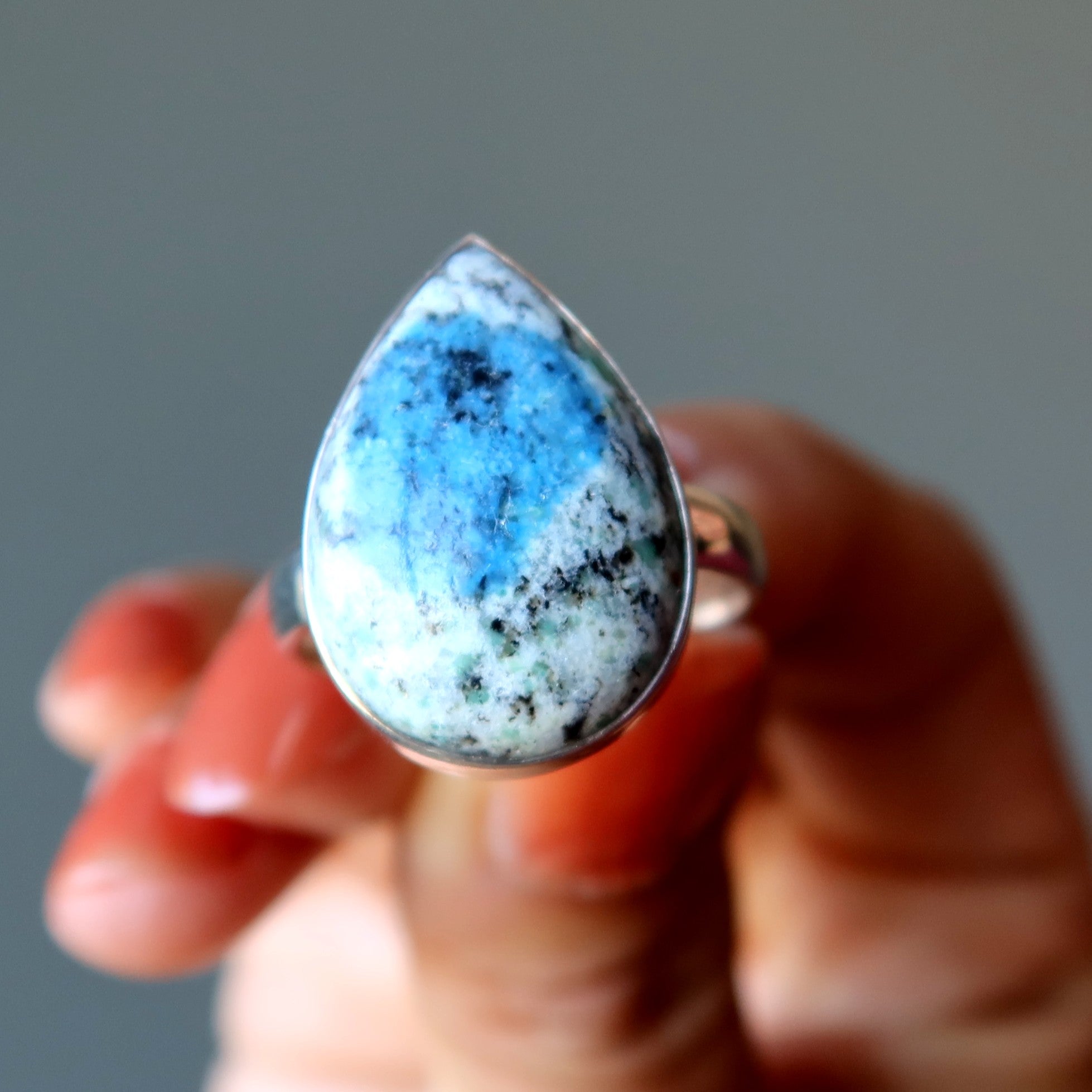 Azurite Ring Blue Granite K2 Sterling Silver Size 8.5