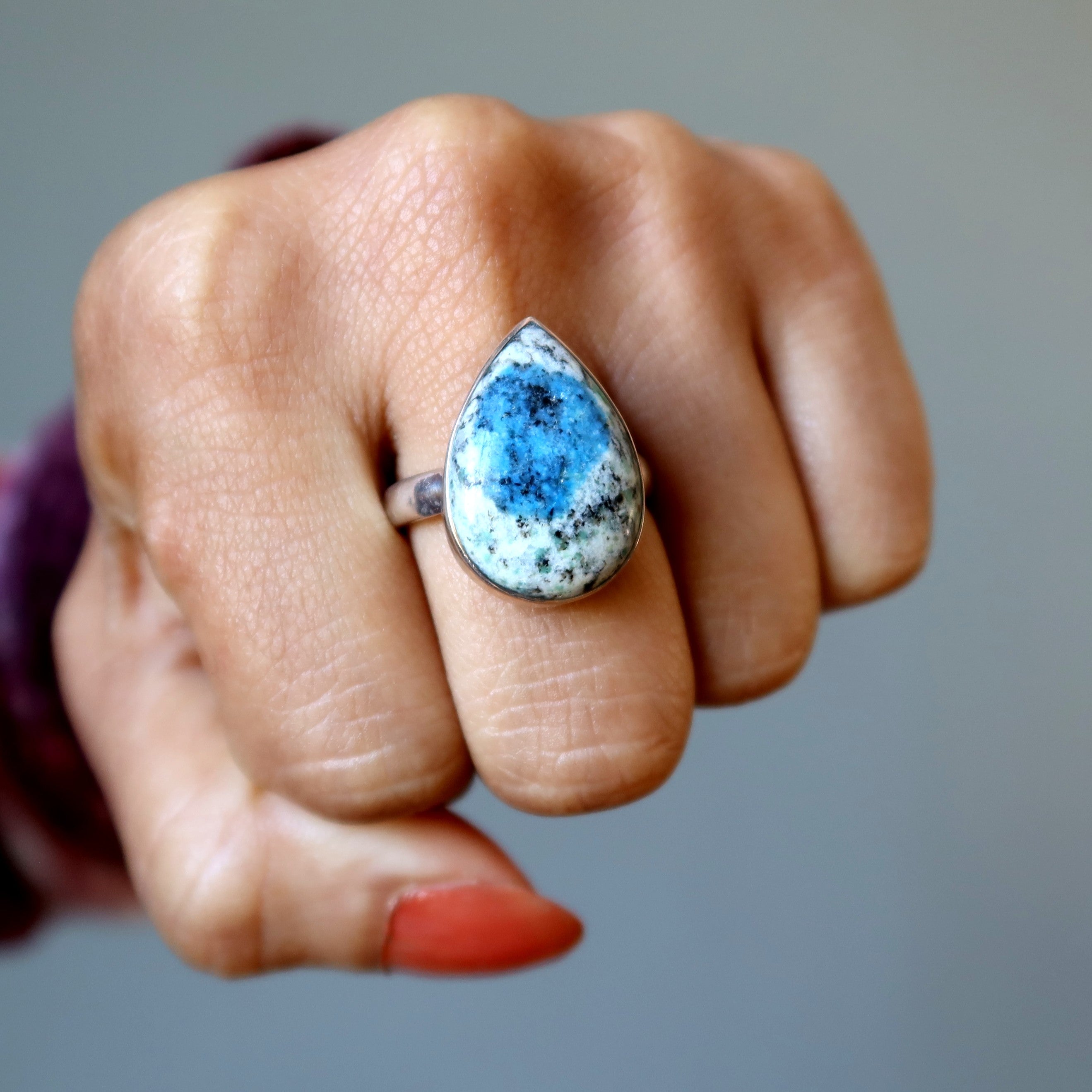Azurite Ring Blue Granite K2 Sterling Silver Size 8.5