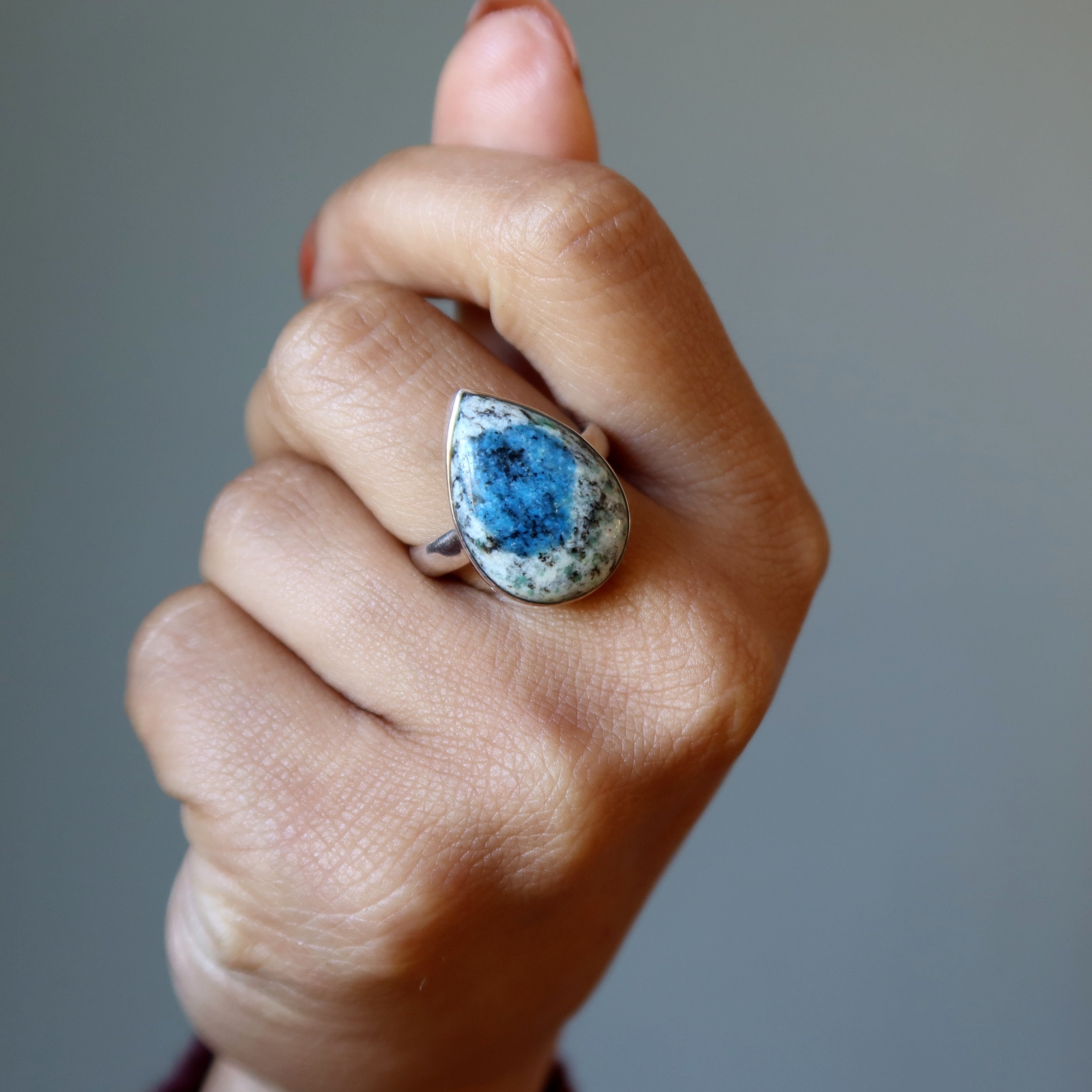 Azurite Ring Blue Granite K2 Sterling Silver Size 8.5