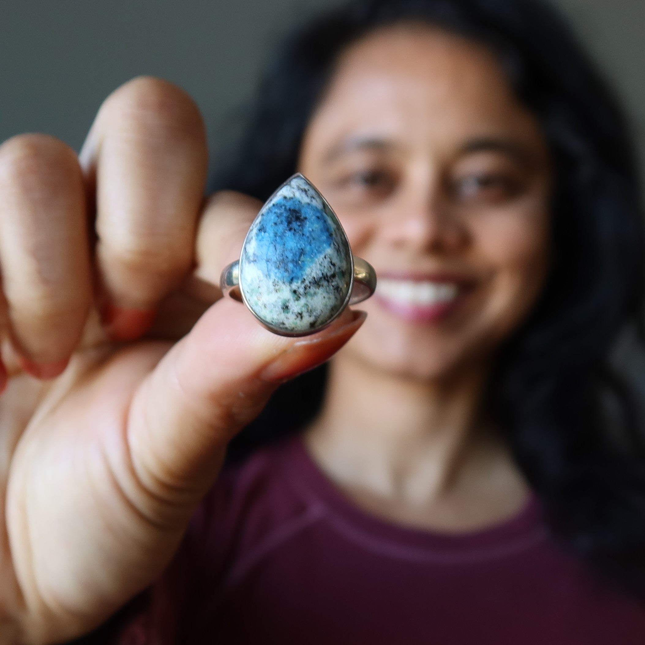 Azurite Ring Blue Granite K2 Sterling Silver Size 8.5