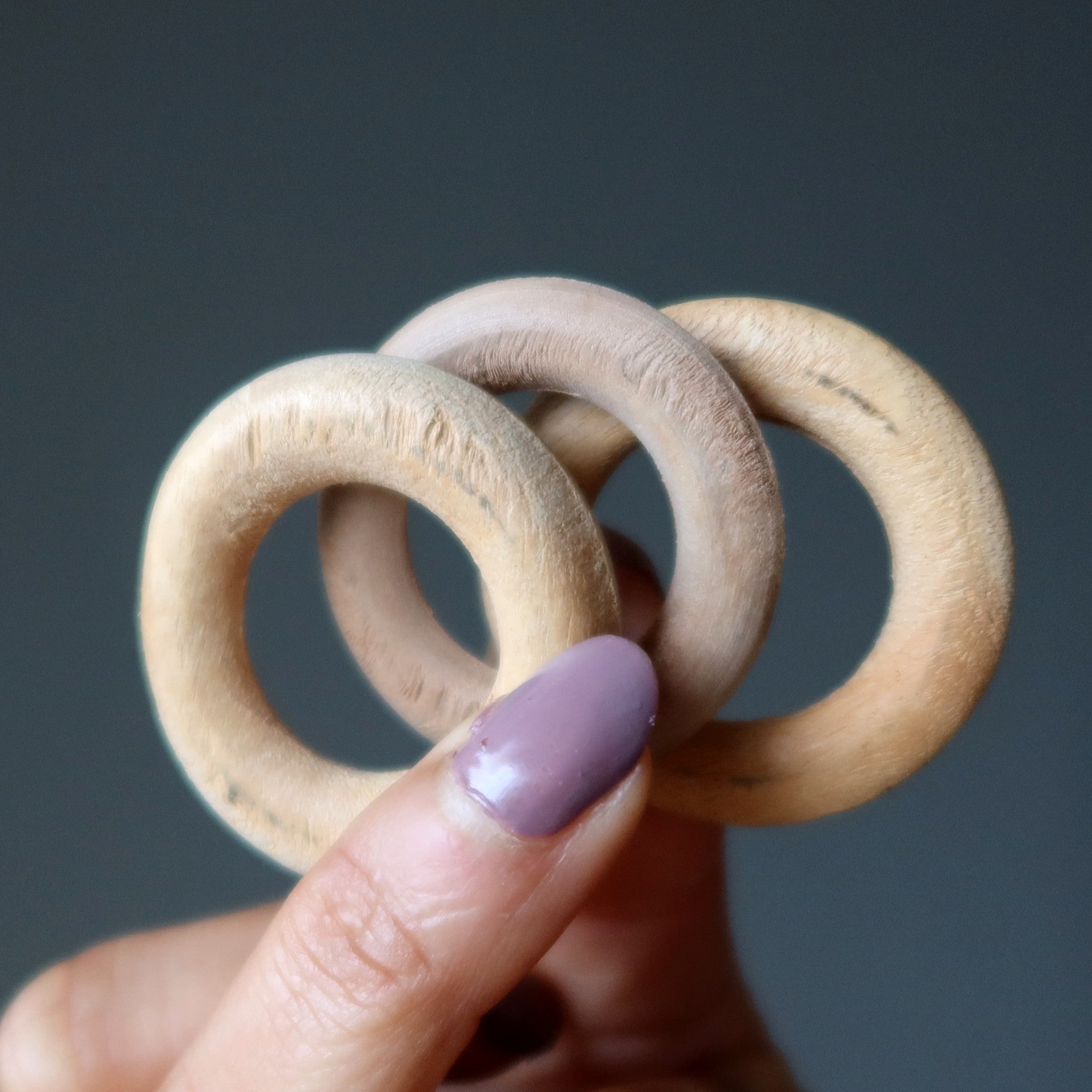Display Stand 3 Wood Rings for Ball Egg Stones