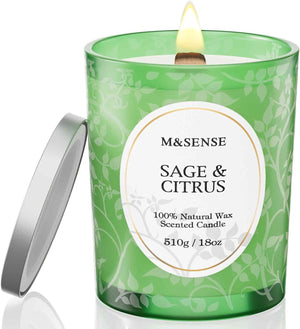 Sage Citrus Soy Candle, Cracking Wooden Wick 18Oz 100 Hours Long Lasting Clean Burn, Large Jar Winter Aromatherapy Candle for Home Decor, Non-Toxic Relaxing Gifts for Women