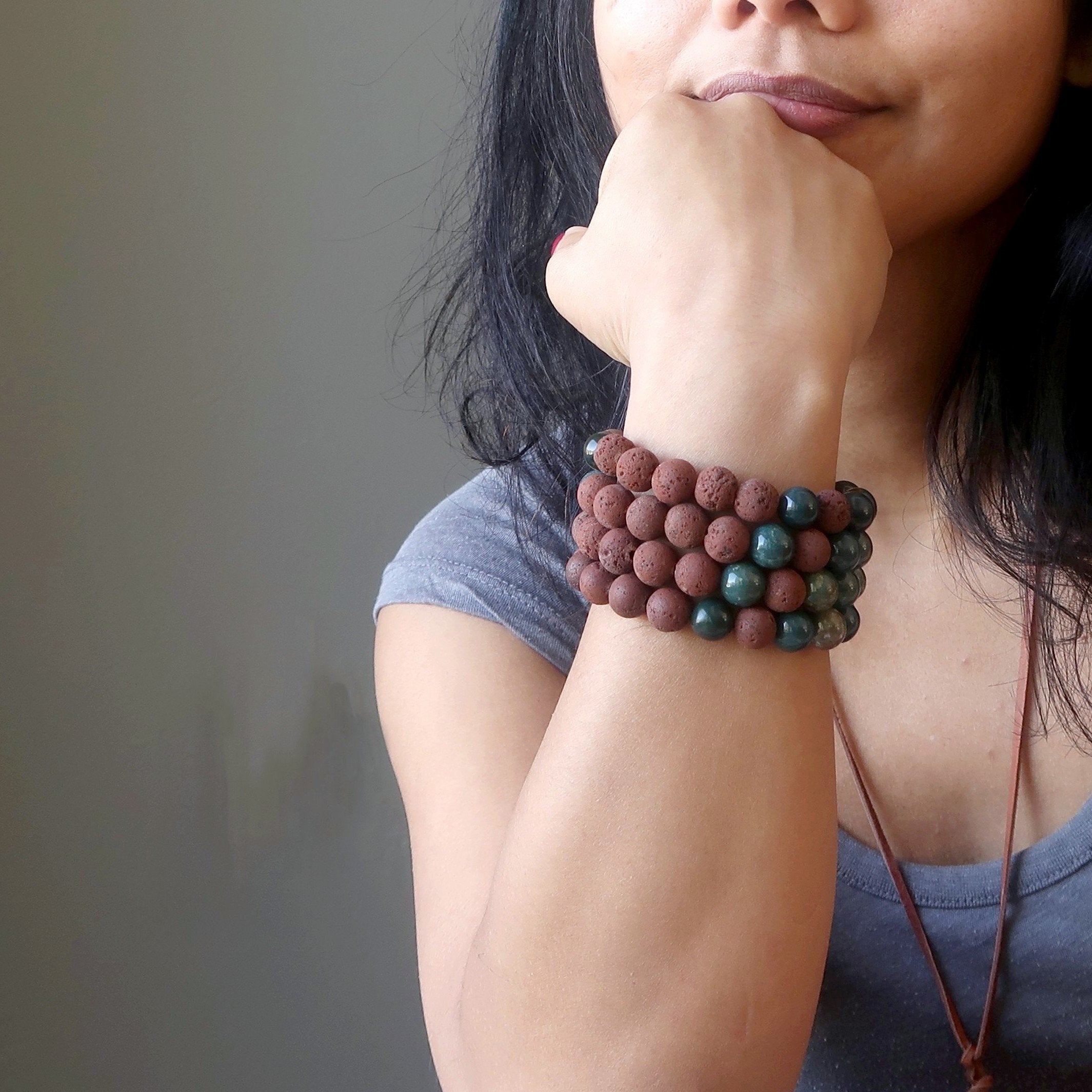Blutsteinarmband & rote Lavakristallperlen Erdung