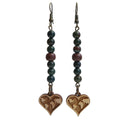 Bloodstone Earrings Love of Travel Wood Map Hearts