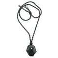Bloodstone necklace courage carrier with polished gemstone in black macrame net on adjustable cord