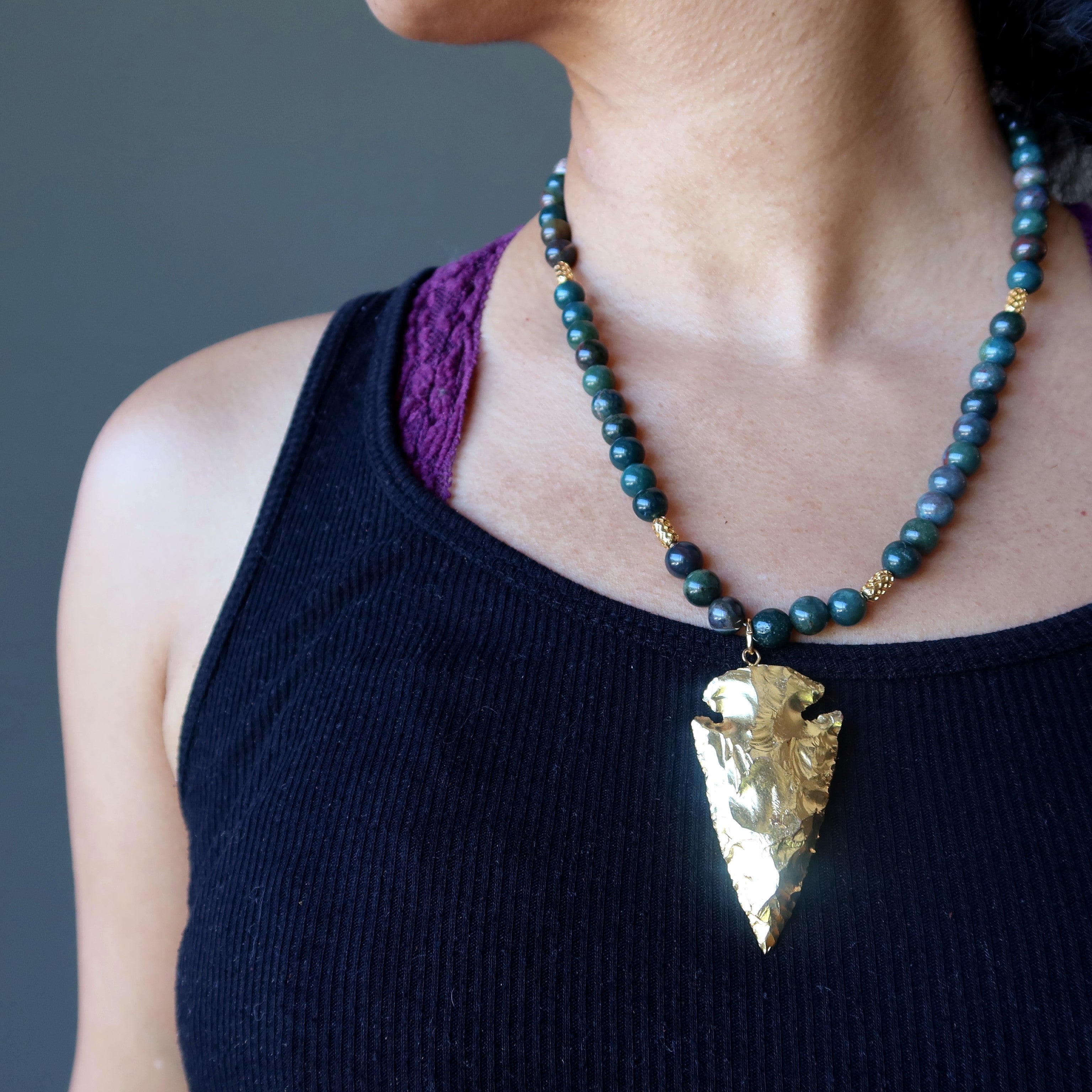 Bloodstone Necklace Brave Soul Gold Arrowhead