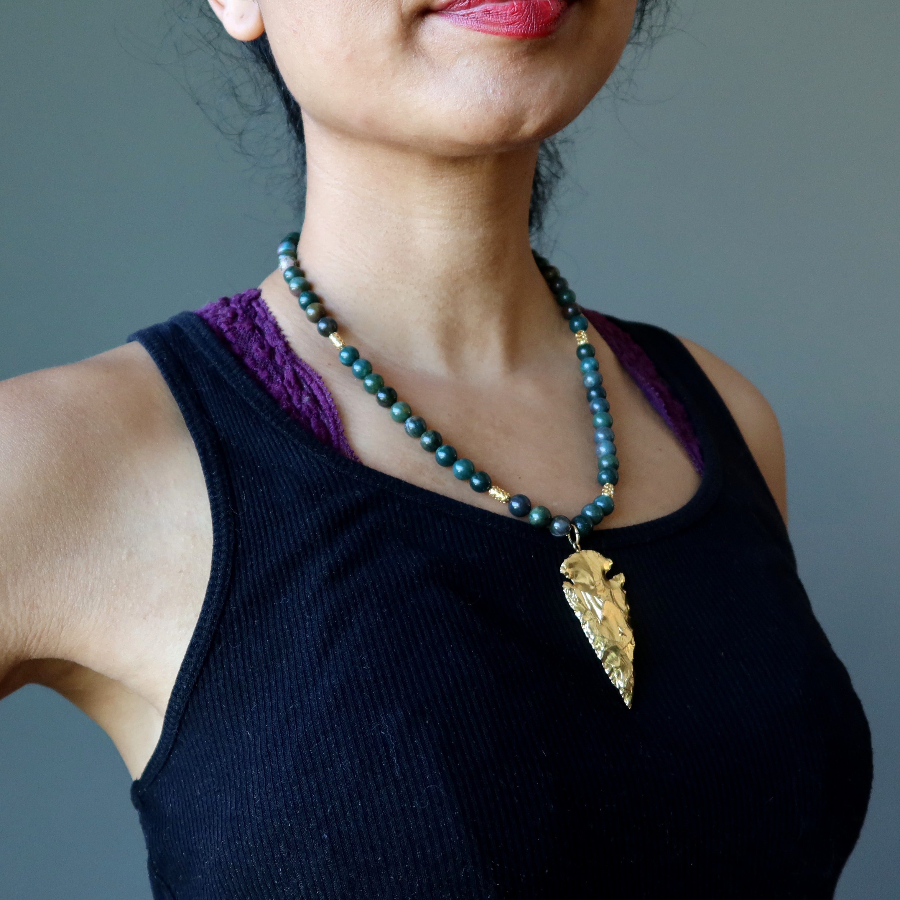Bloodstone Necklace Brave Soul Gold Arrowhead