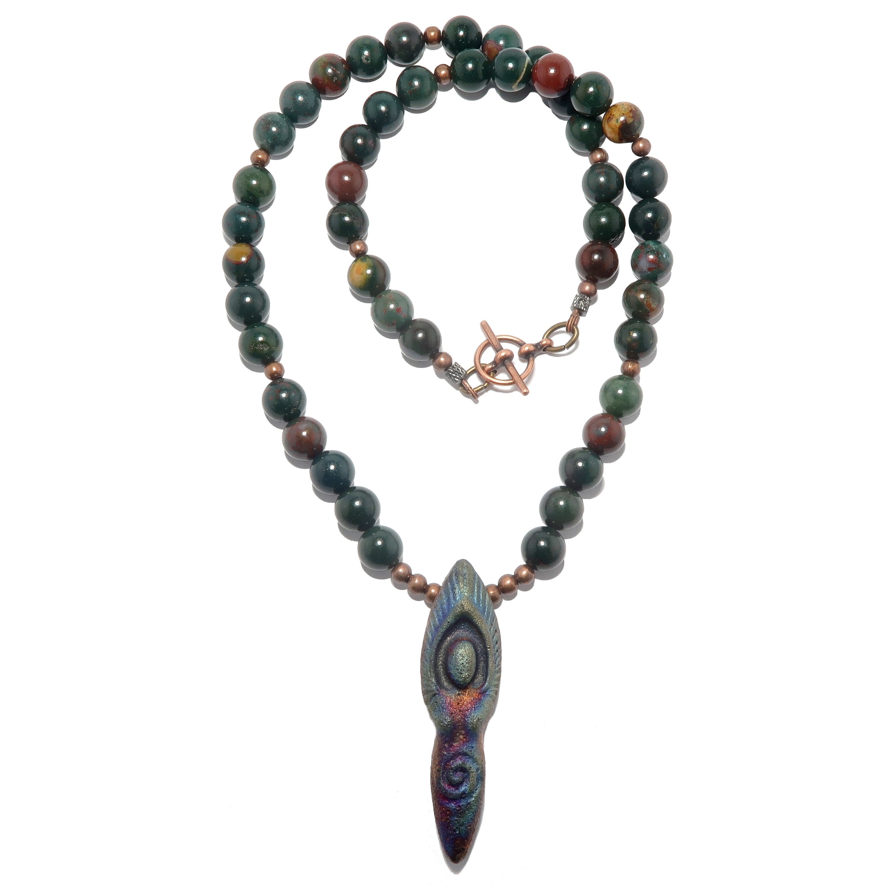 Bloodstone Necklace Goddess Raku Earth Stones