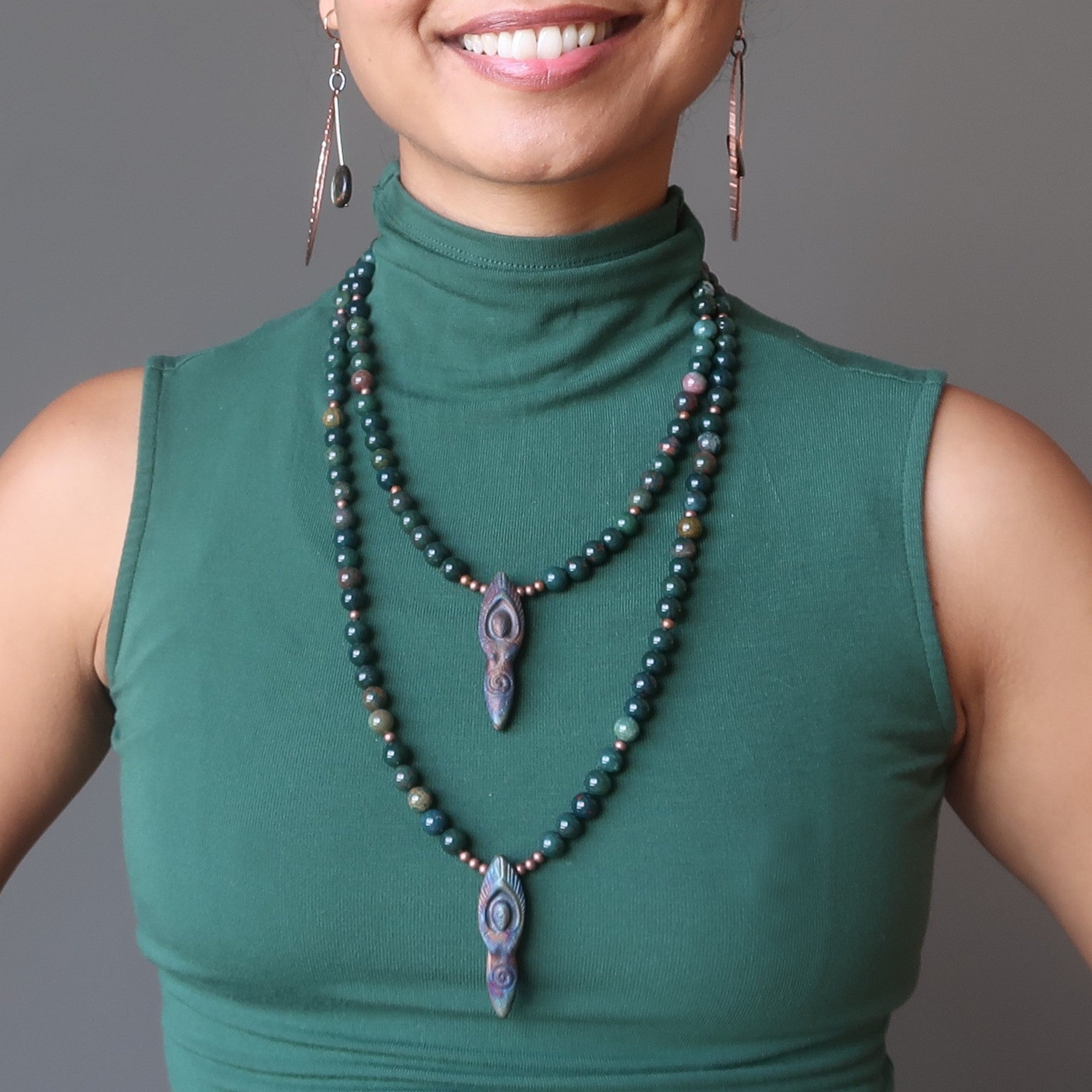 Bloodstone Necklace Goddess Raku Earth Stones