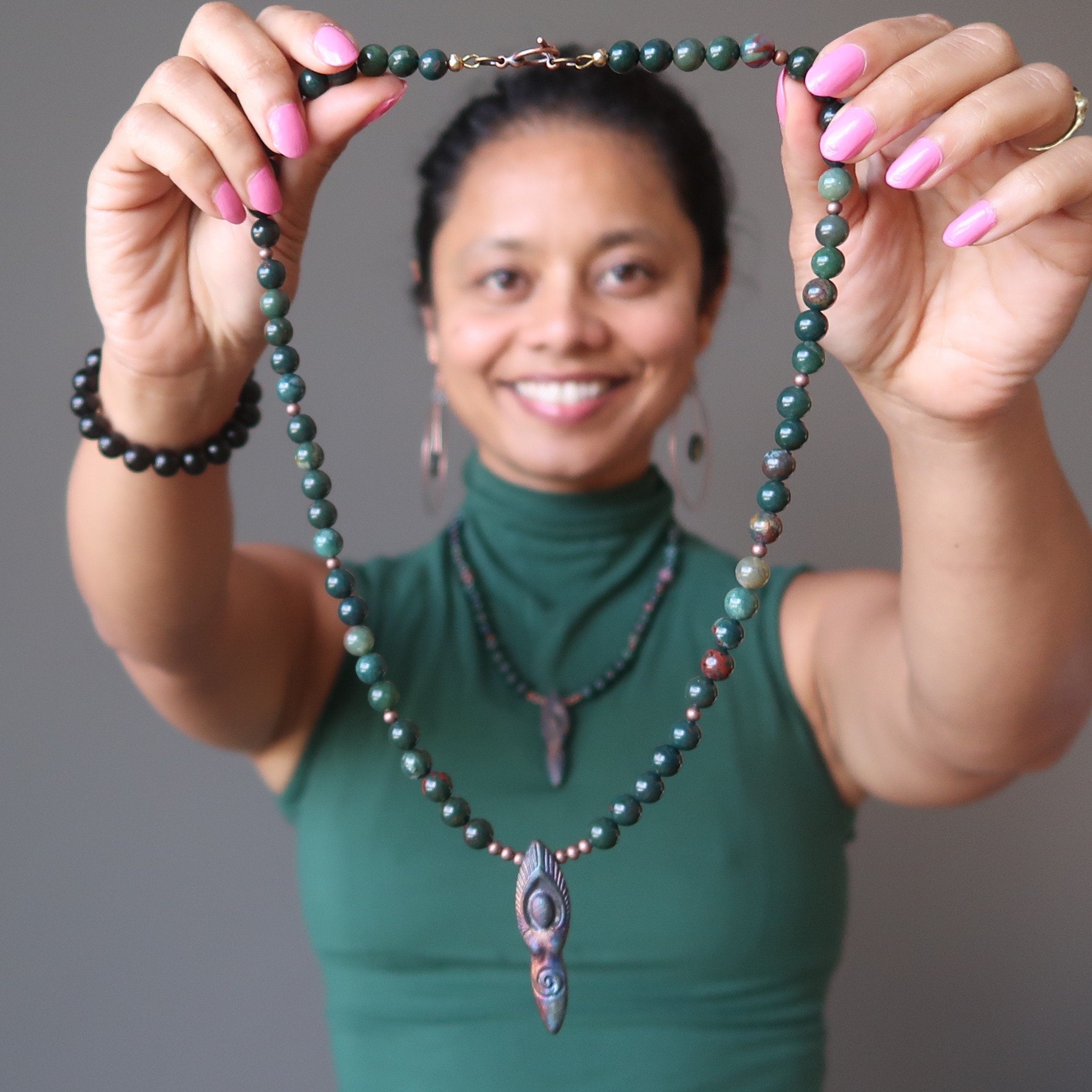 Bloodstone Necklace Goddess Raku Earth Stones