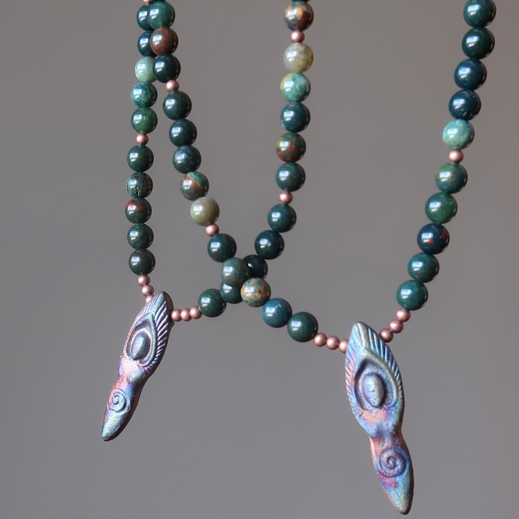Bloodstone Necklace Goddess Raku Earth Stones