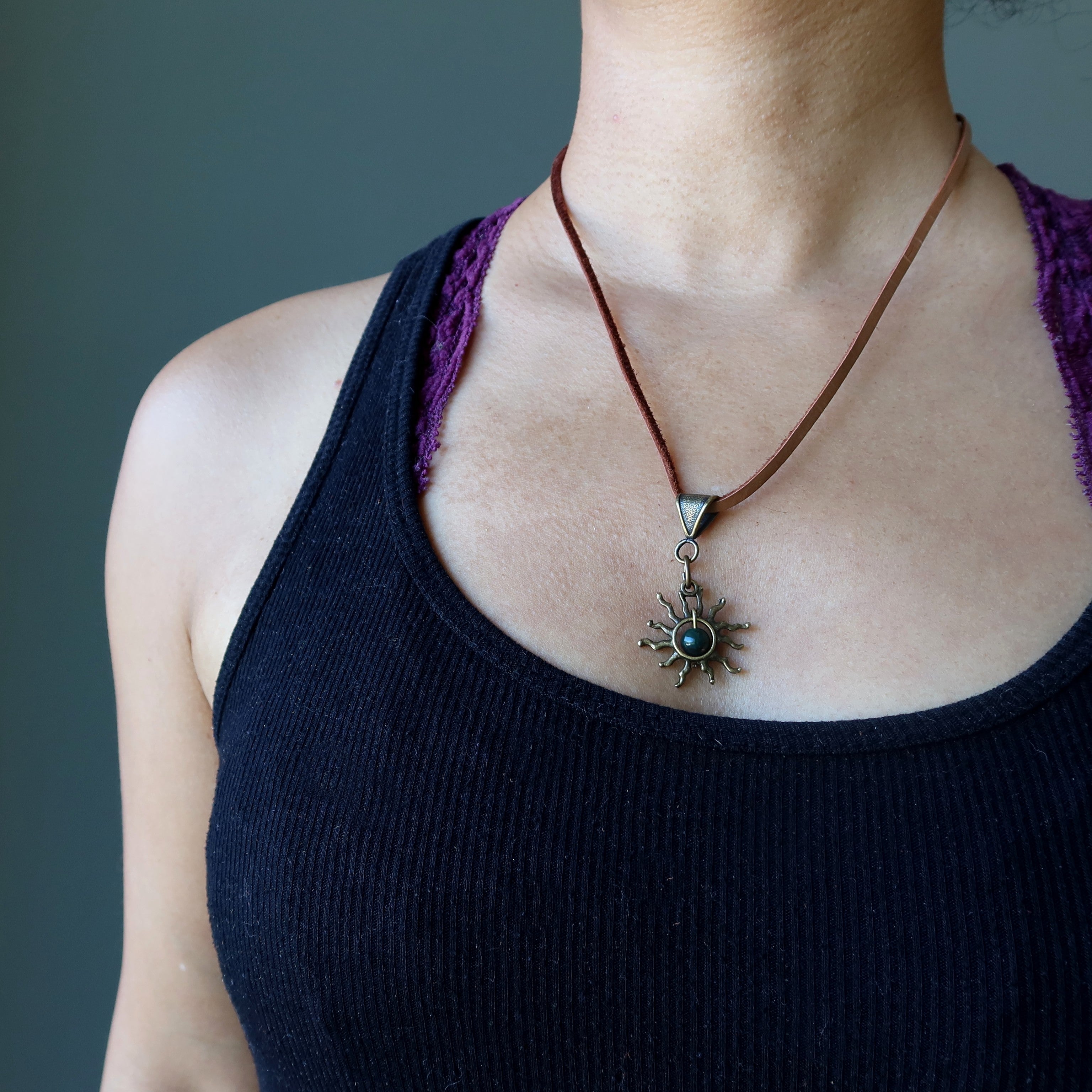 Collier Héliotrope Cuivre Cordon Cuir