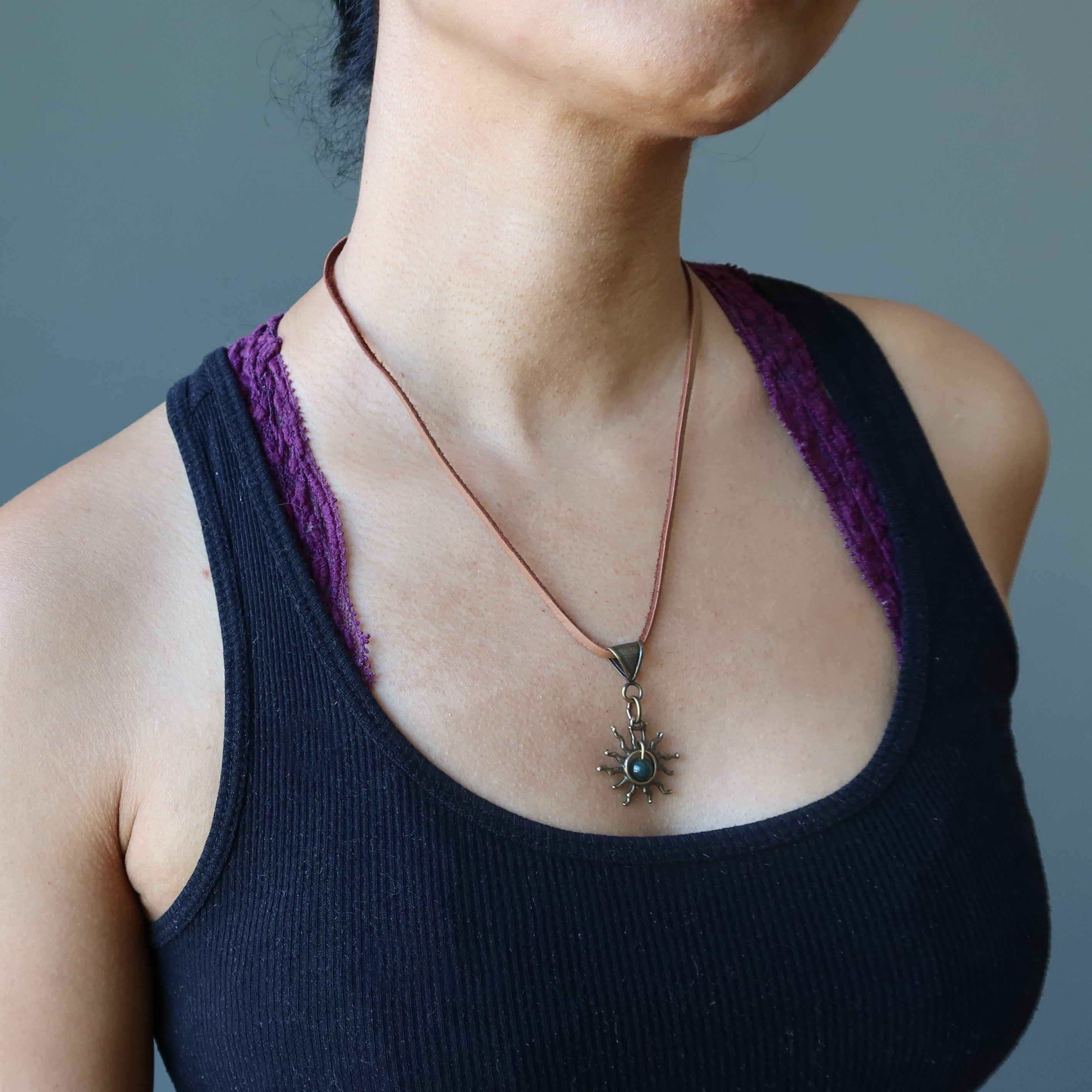 Collier Héliotrope Cuivre Cordon Cuir