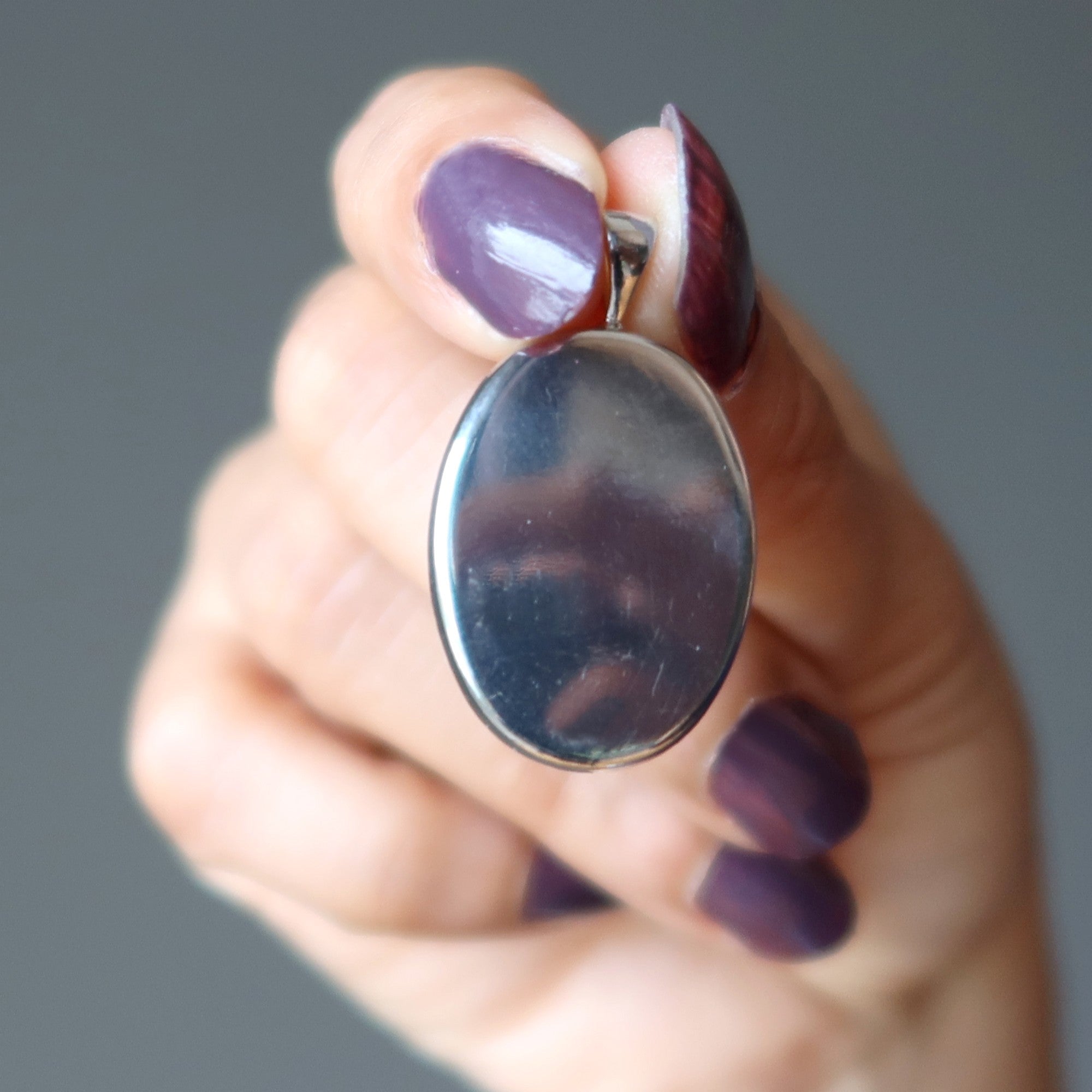 Bloodstone Pendant Badge Courage Green Oval Silver