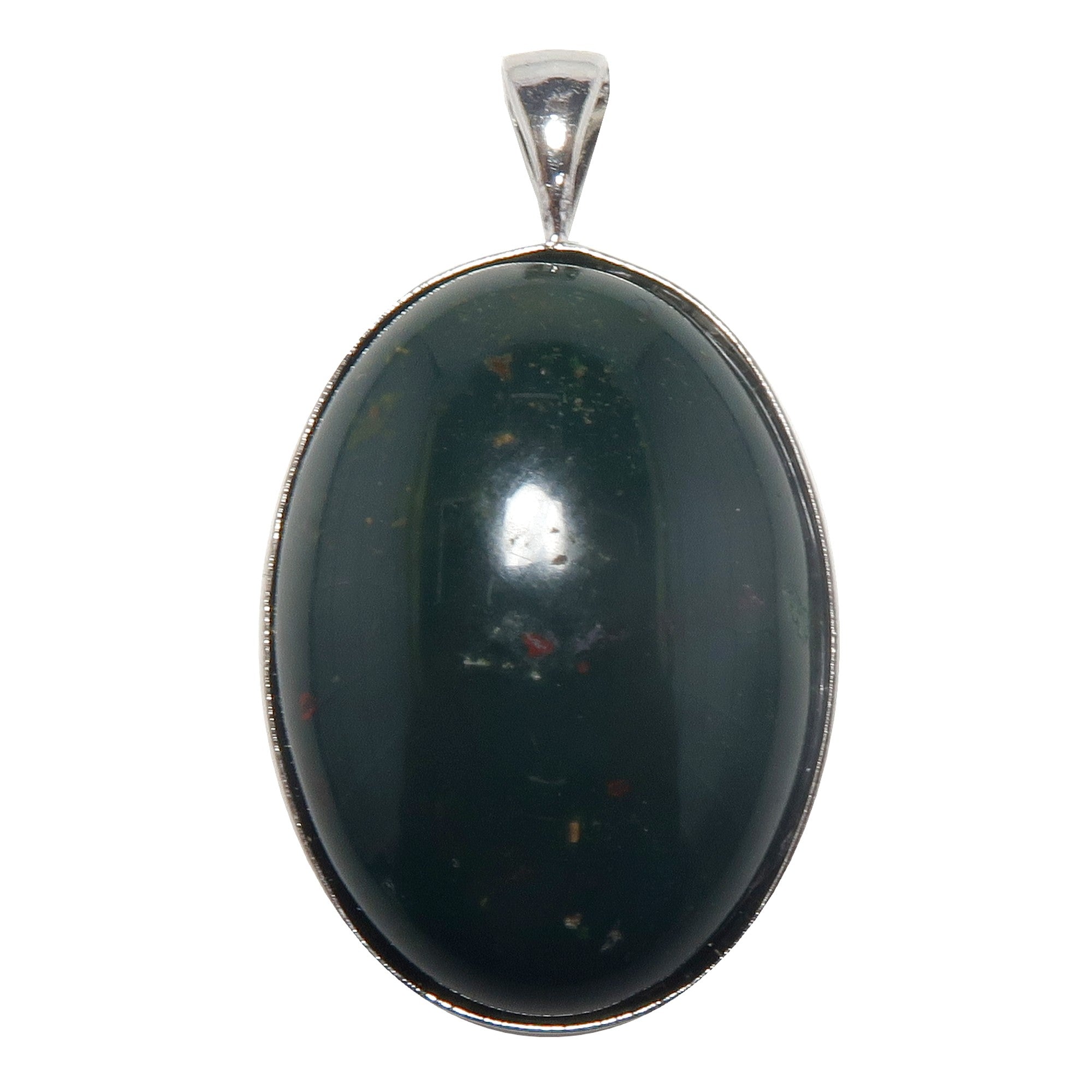 Bloodstone Pendant Badge Courage Green Oval Silver