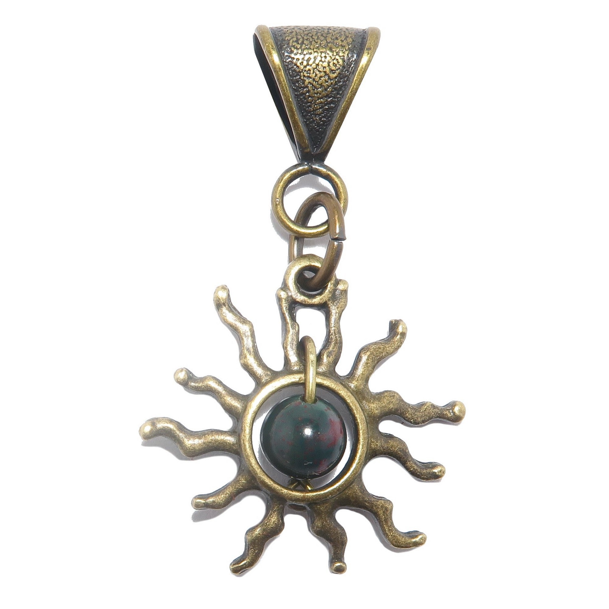 Bloodstone Pendant Brewing Sun Crystal Brass