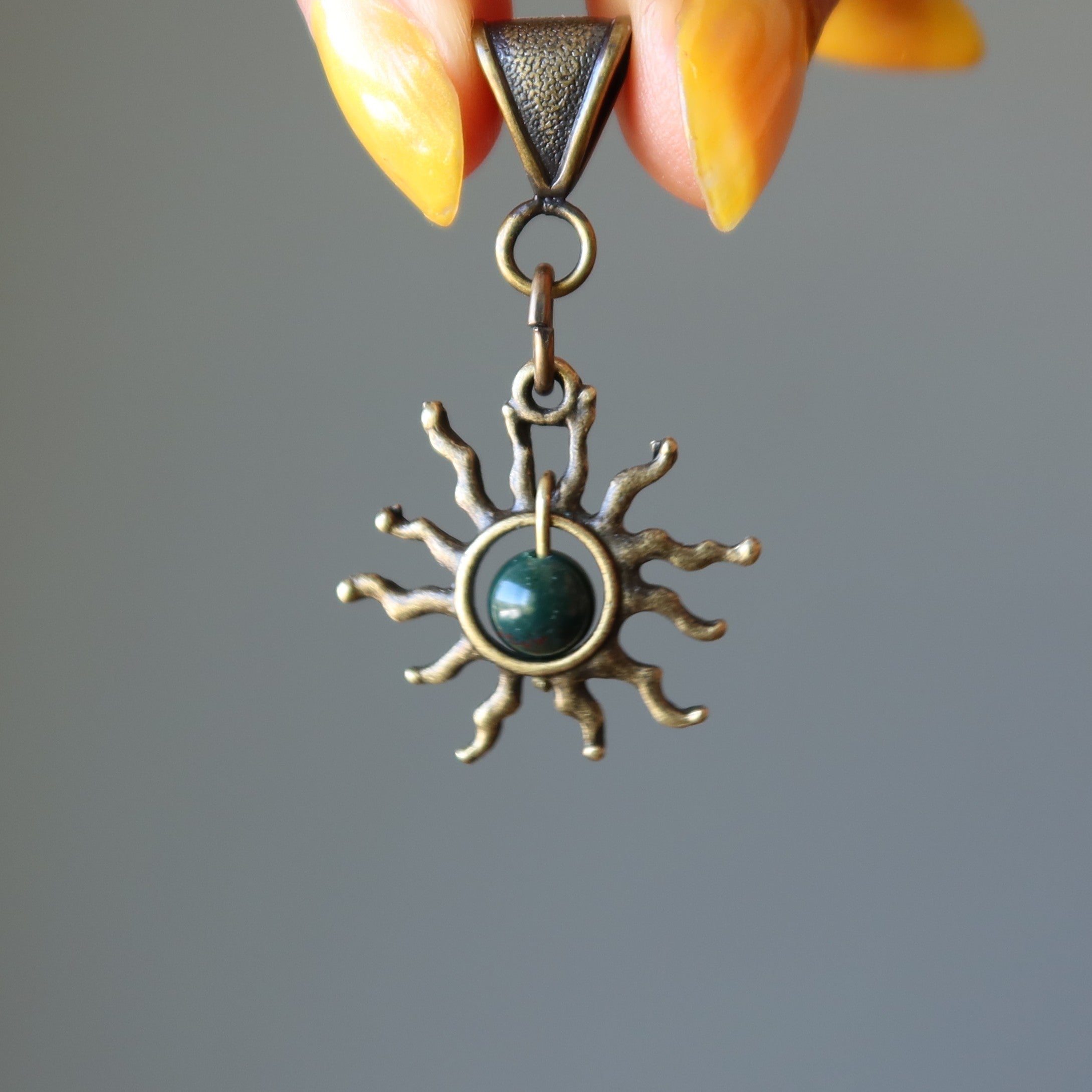 Bloodstone Pendant Brewing Sun Crystal Brass