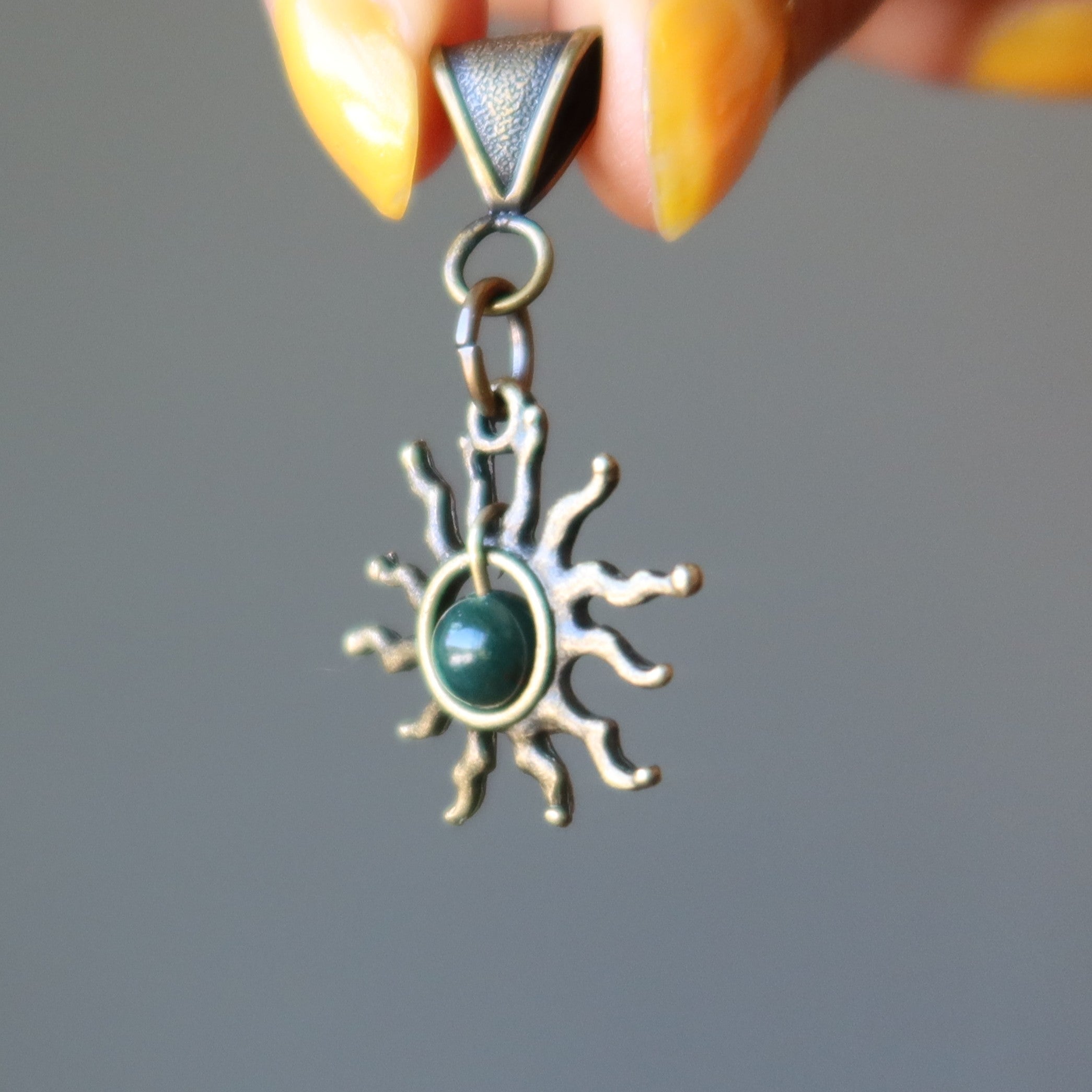 Bloodstone Pendant Brewing Sun Crystal Brass
