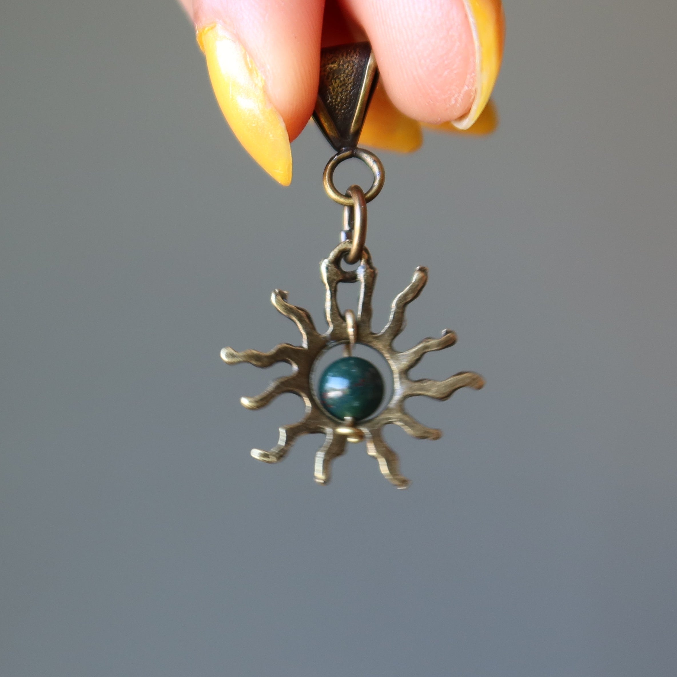 Bloodstone Pendant Brewing Sun Crystal Brass