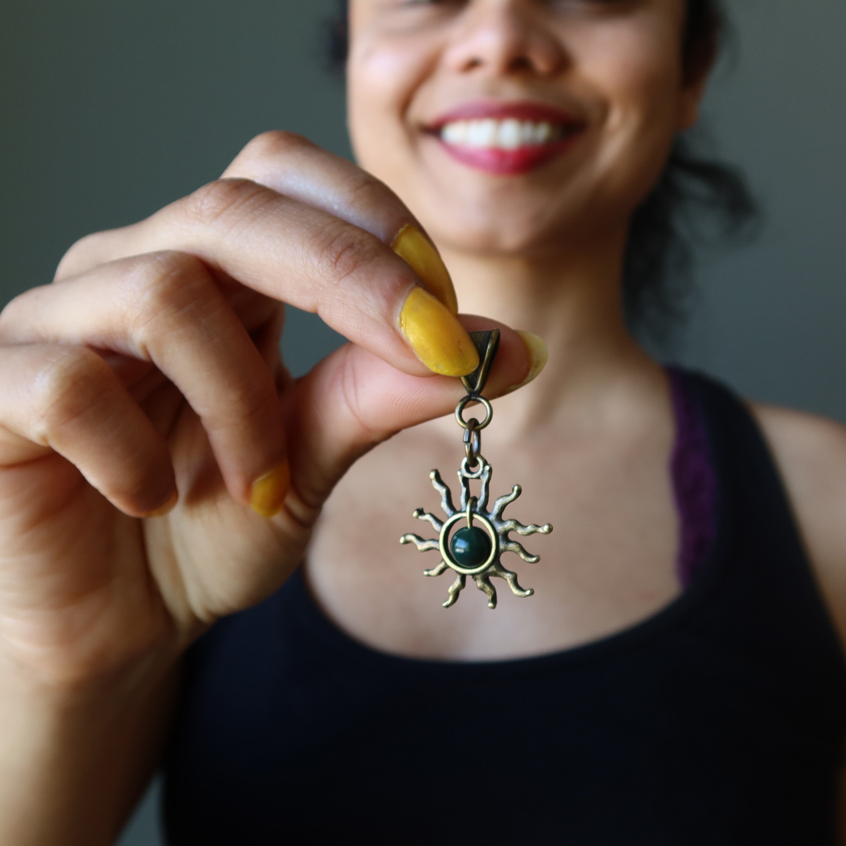 Bloodstone Pendant Brewing Sun Crystal Brass