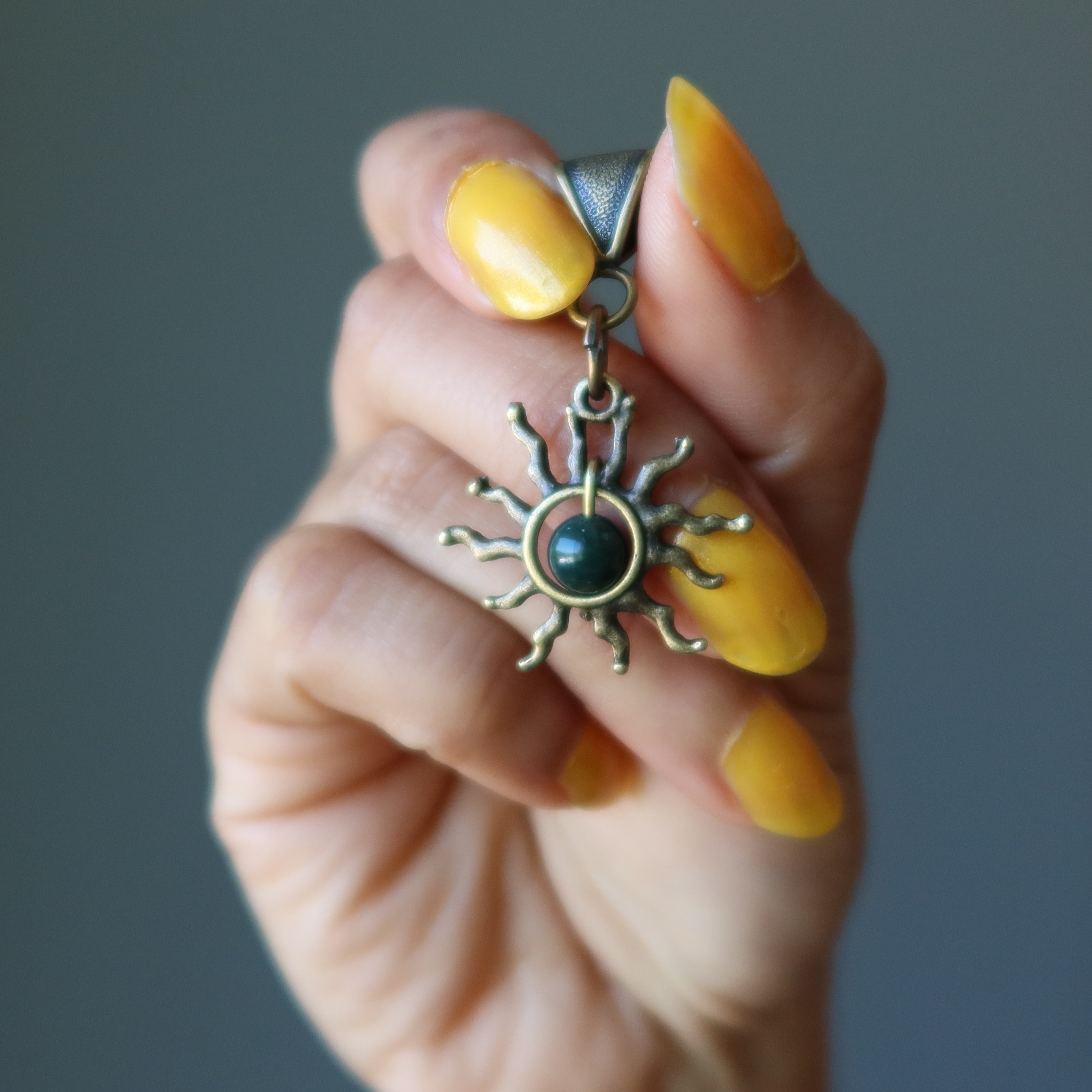 Bloodstone Pendant Brewing Sun Crystal Brass