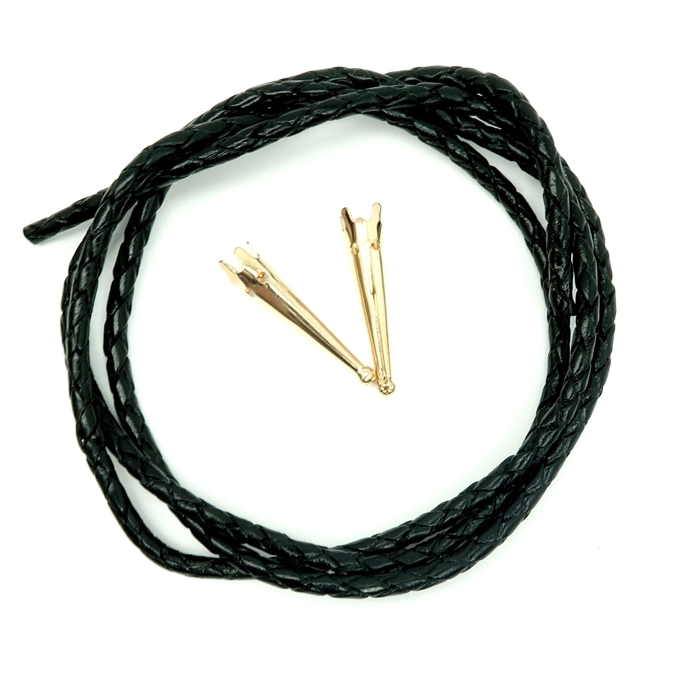 Leather Bolo Cord Necklace Black Braided Gold Tips