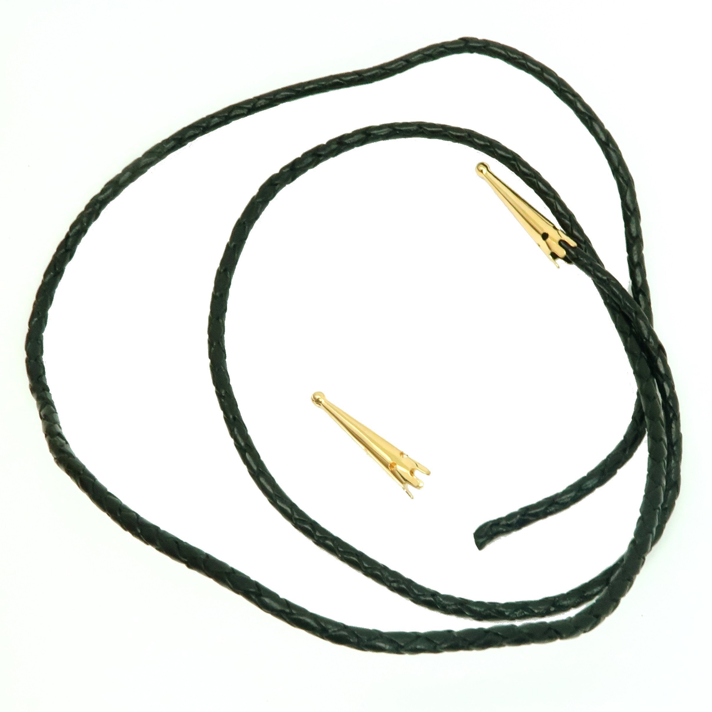 Leather Bolo Cord Necklace Black Braided Gold Tips